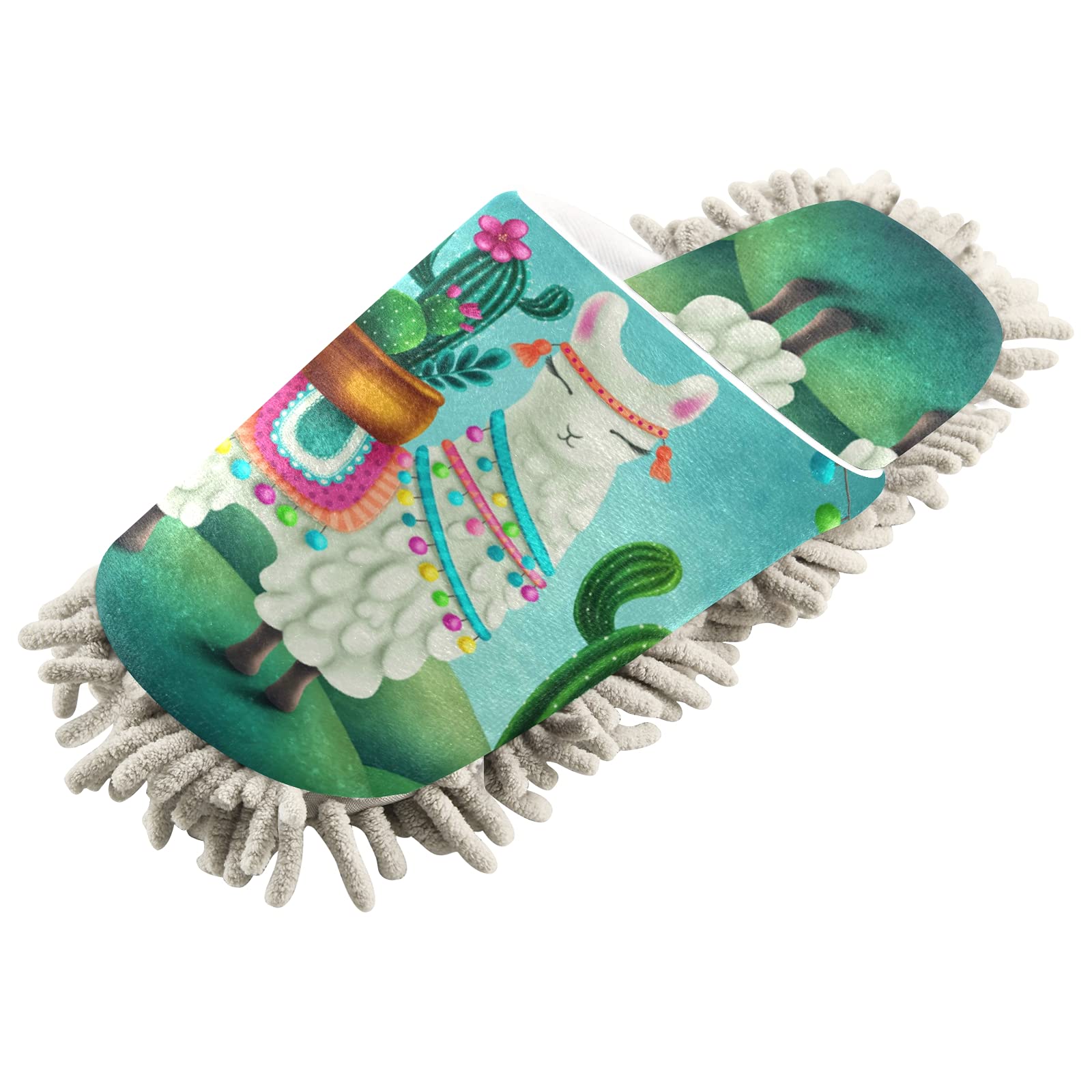 Boccsty Cute Llama Cactus Mop Slippers - Alpaca Animal Succulent House Cleaning Slippers for Men & Women | Spa, Dusting & Home Shoes | Perfect for Indoor Cleaning, Relaxing & Gift Giving