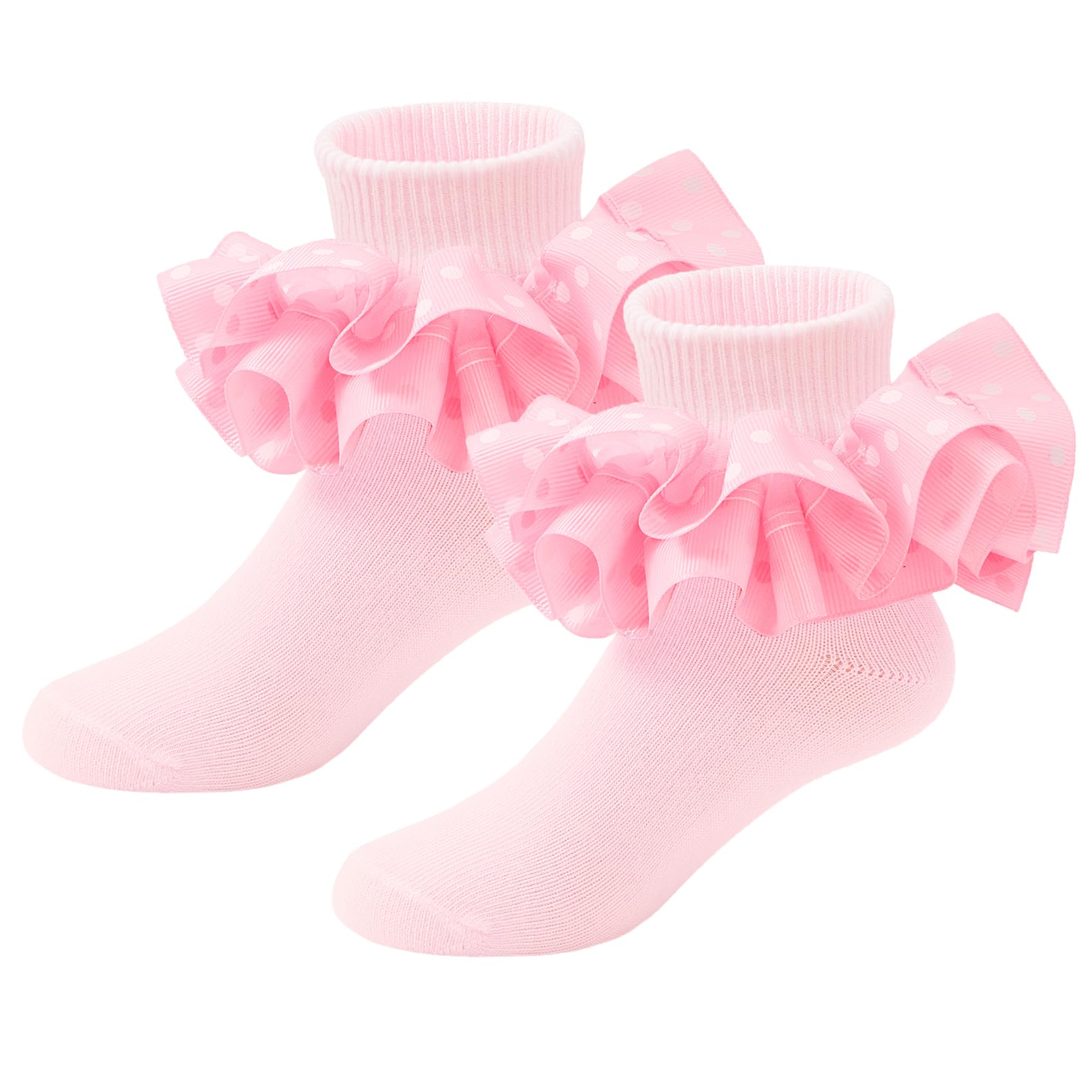 Durio Girls' Ruffle Socks - Lace Polka Dot Frilly Ankle Socks for Toddlers & Babies | Cute Dress Socks for Parties, Holidays & Special Occasions