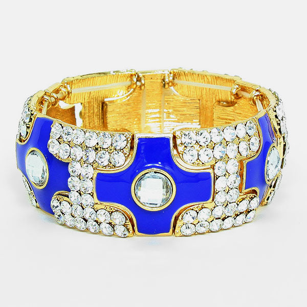 Sparkling Blue Rhinestone Stretch Pageant Bracelet for Women - Elegant Fashion Jewelry for Parties, Prom, Pageants & Special Occasions