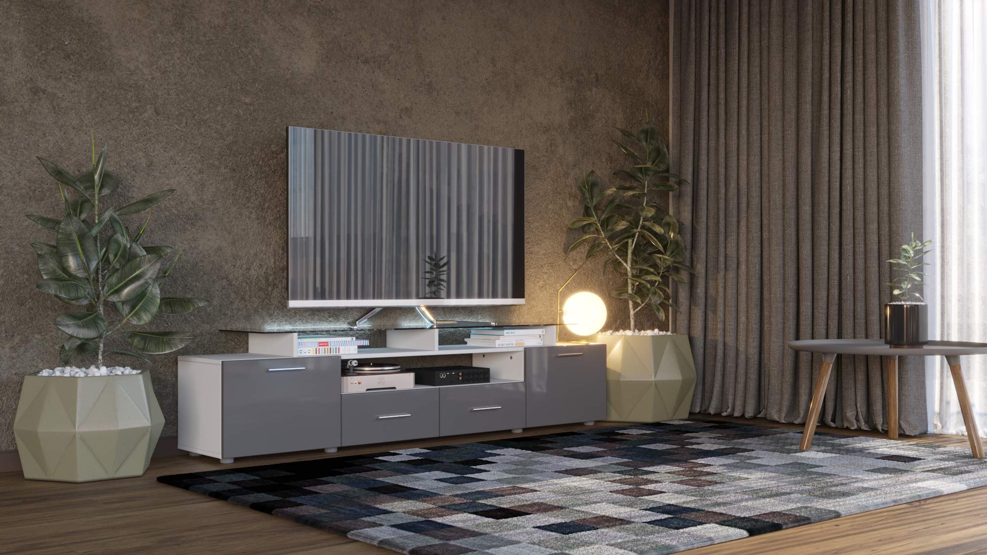 Dora TV Stand in White & Grey - Modern Entertainment Center for Living Room, Bedroom & Home Theater