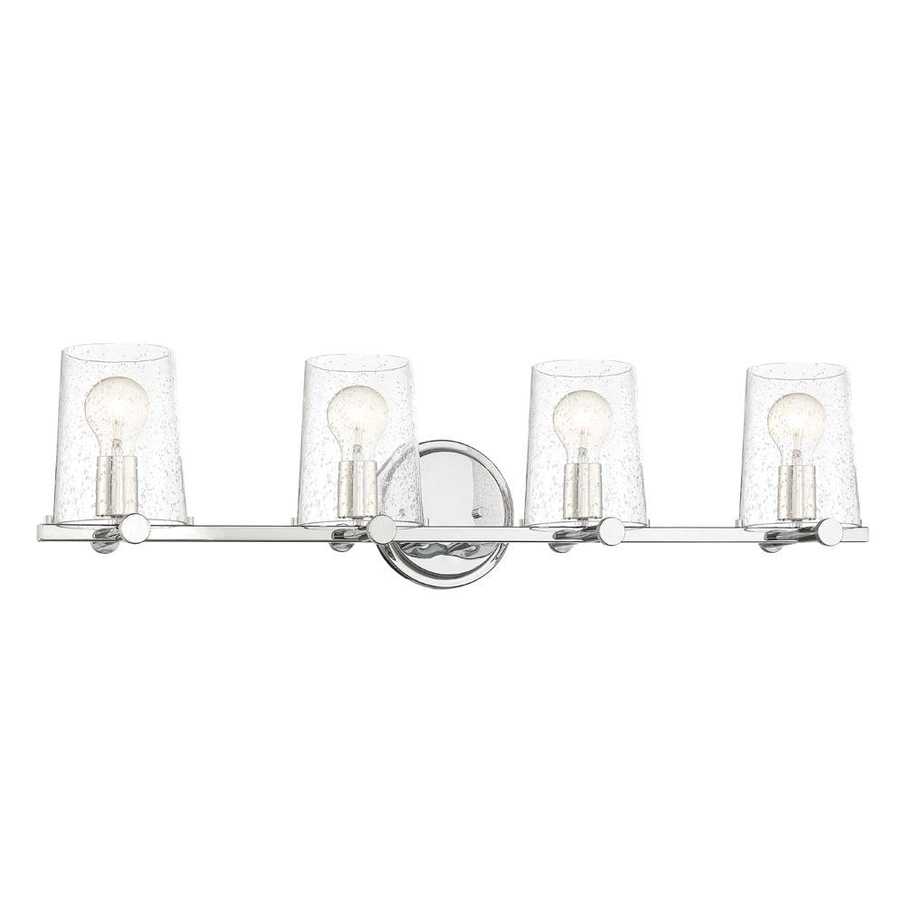 Designers Fountain 95804-CH Matteson 4-Light Bathroom Vanity Light Bar, Chrome Finish with Clear Seedy Glass for Modern Bathroom & Powder Room Lighting