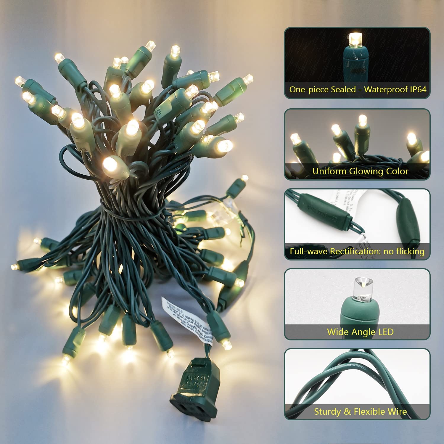 50 Warm White LED Christmas String Lights - 5mm Mini Lights with 25ft Green Wire, 120V UL Certified for Indoor & Outdoor Holiday Decorations - Perfect for Christmas Trees, Party Decor, and Festive Light Displays
