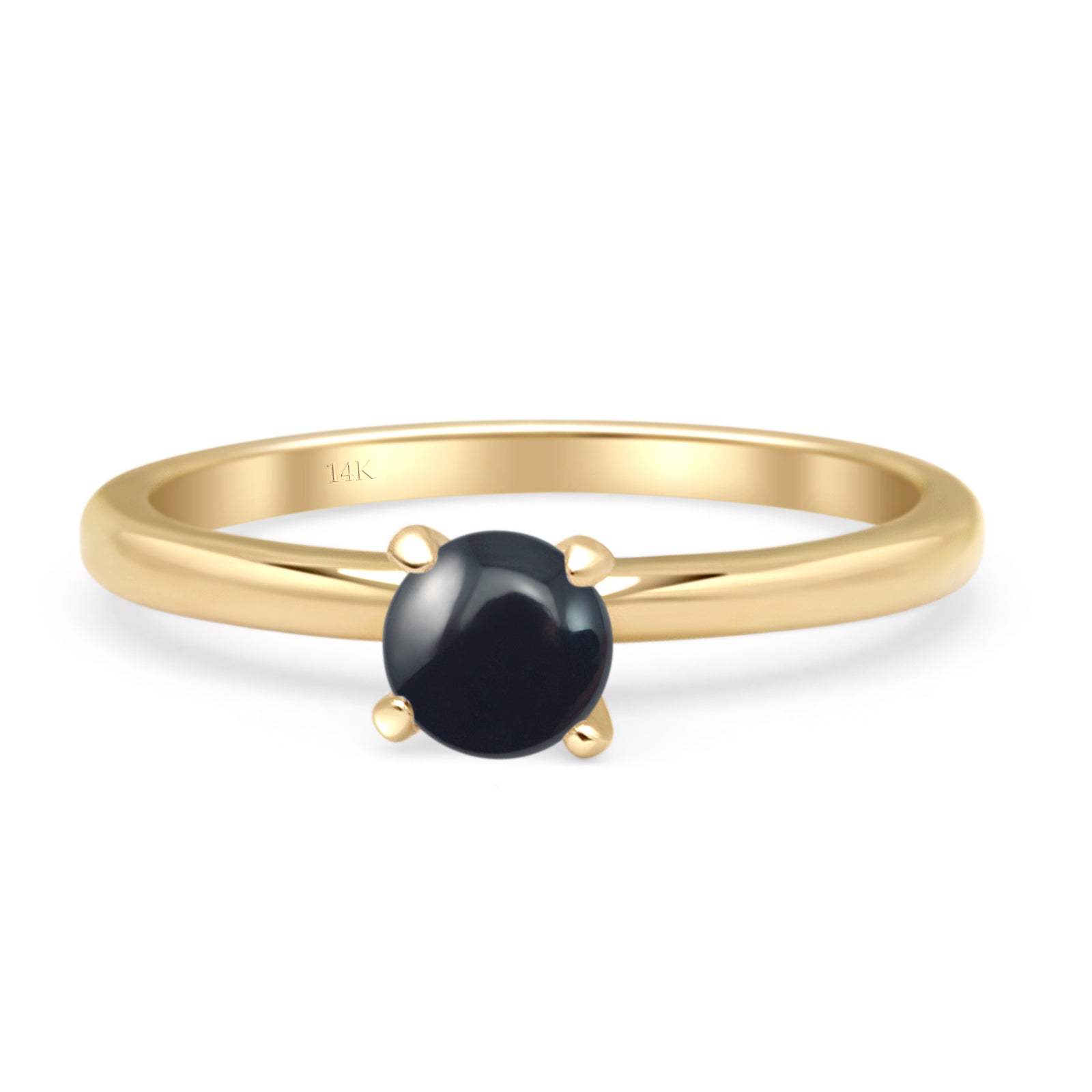 14K Yellow Gold Minimalist Round Solitaire Natural Black Onyx Ring for Women - Elegant Dainty Stackable Band for Everyday Wear, Anniversary Gift, Wedding Jewelry