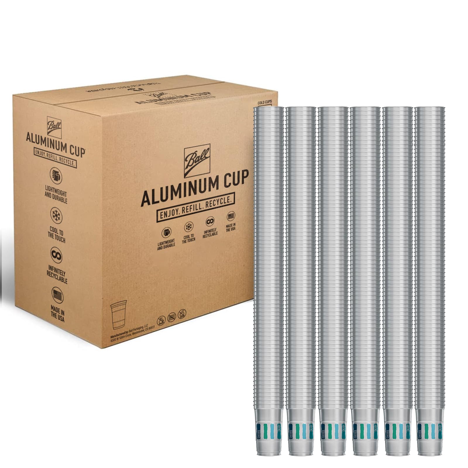 Recyclable Aluminum Party Cups 24 oz - Bulk Pack of 450 Cups with Everyday Logo - Perfect for Outdoor Events, BBQs, and Sustainable Drinking Solutions