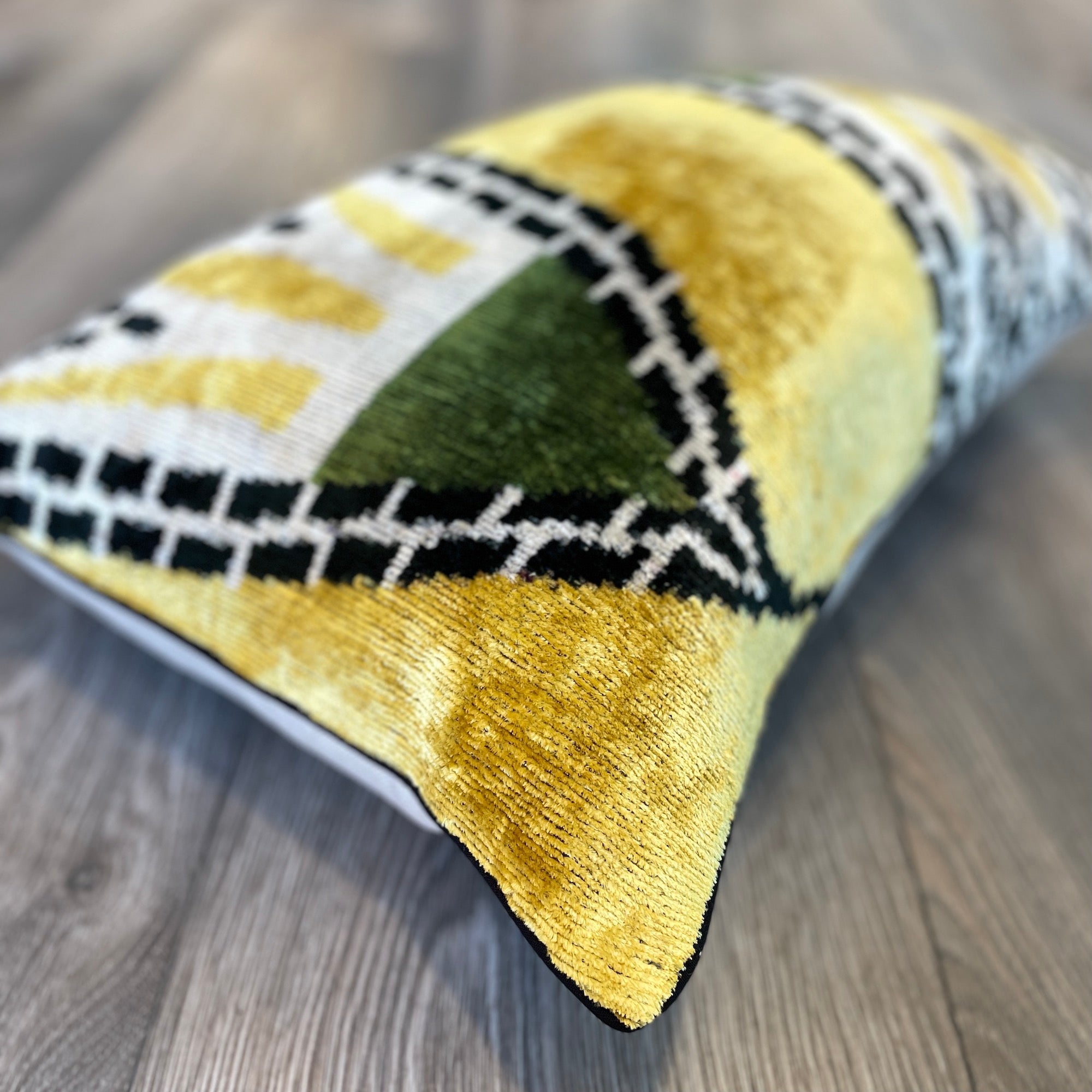 Luxury Velvet Ikat Cushion Cover with Crocodile Embossed Design - Decorative Throw Pillow for Sofa, Bed & Home Decor
