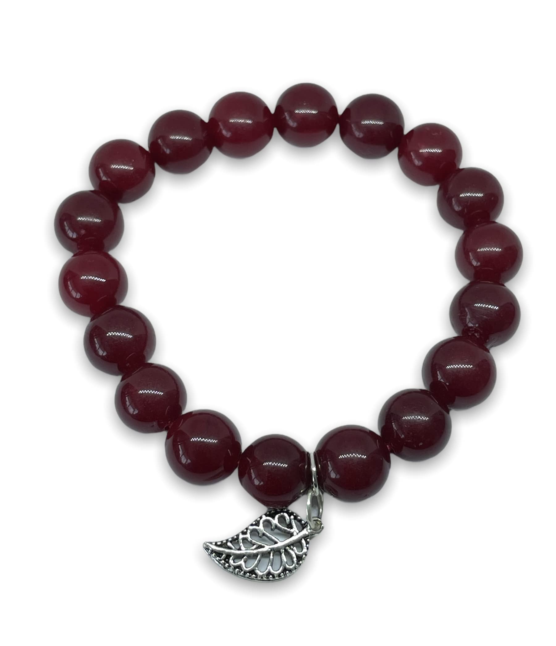 Genuine Red Agate Stretch Bracelet for Women - Stackable Silver Charm Healing Bracelet, Handmade Beaded Bracelet with 10mm Smooth Agate Rondelle Beads | Perfect for Yoga, Meditation, and Everyday Boho Fashion