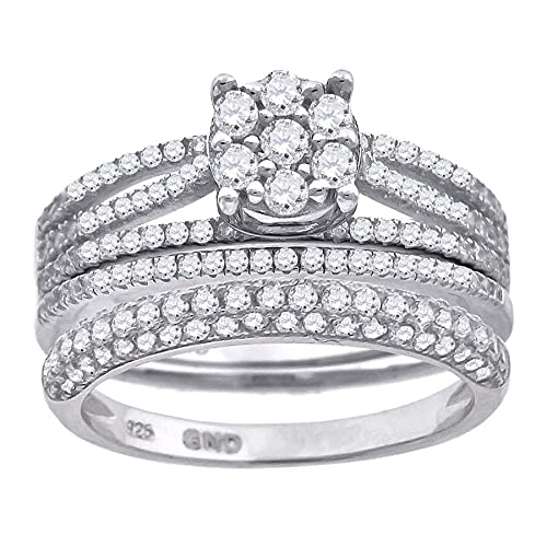 925 Sterling Silver His & Hers CZ Cubic Zirconia Simulated Diamond Trio Ring Set - Wedding, Anniversary, Engagement Jewelry Gift for Couples (Sizes 6,7,8,9) - Perfect for Valentine's Day, Proposals & Romantic Occasions