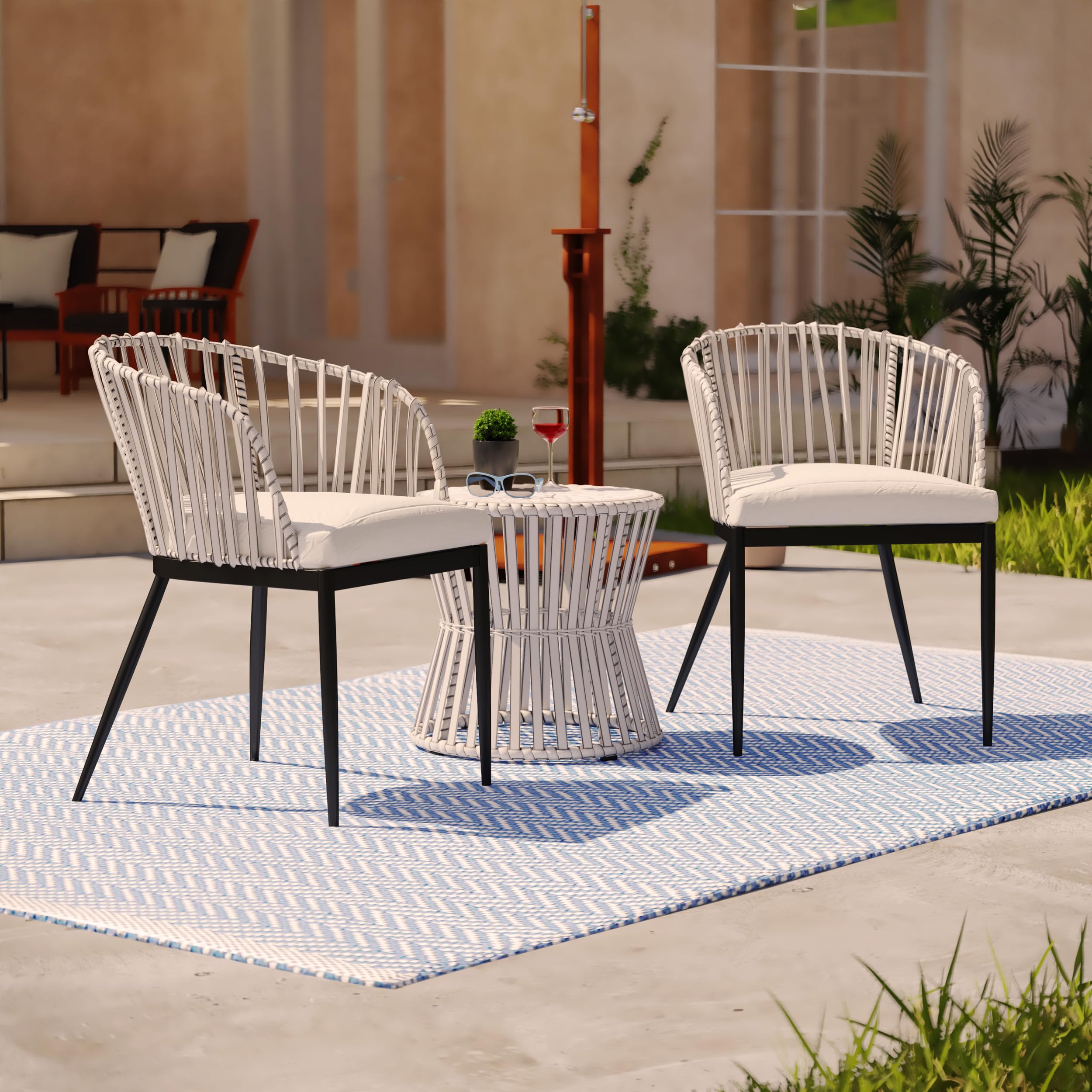 SEI Furniture Melilani Outdoor Patio Chairs Set of 2 - Waterproof Wicker Rattan Lounge Chairs with Cushions, Black & White - Perfect for Backyard, Poolside, Garden, and Deck Relaxation