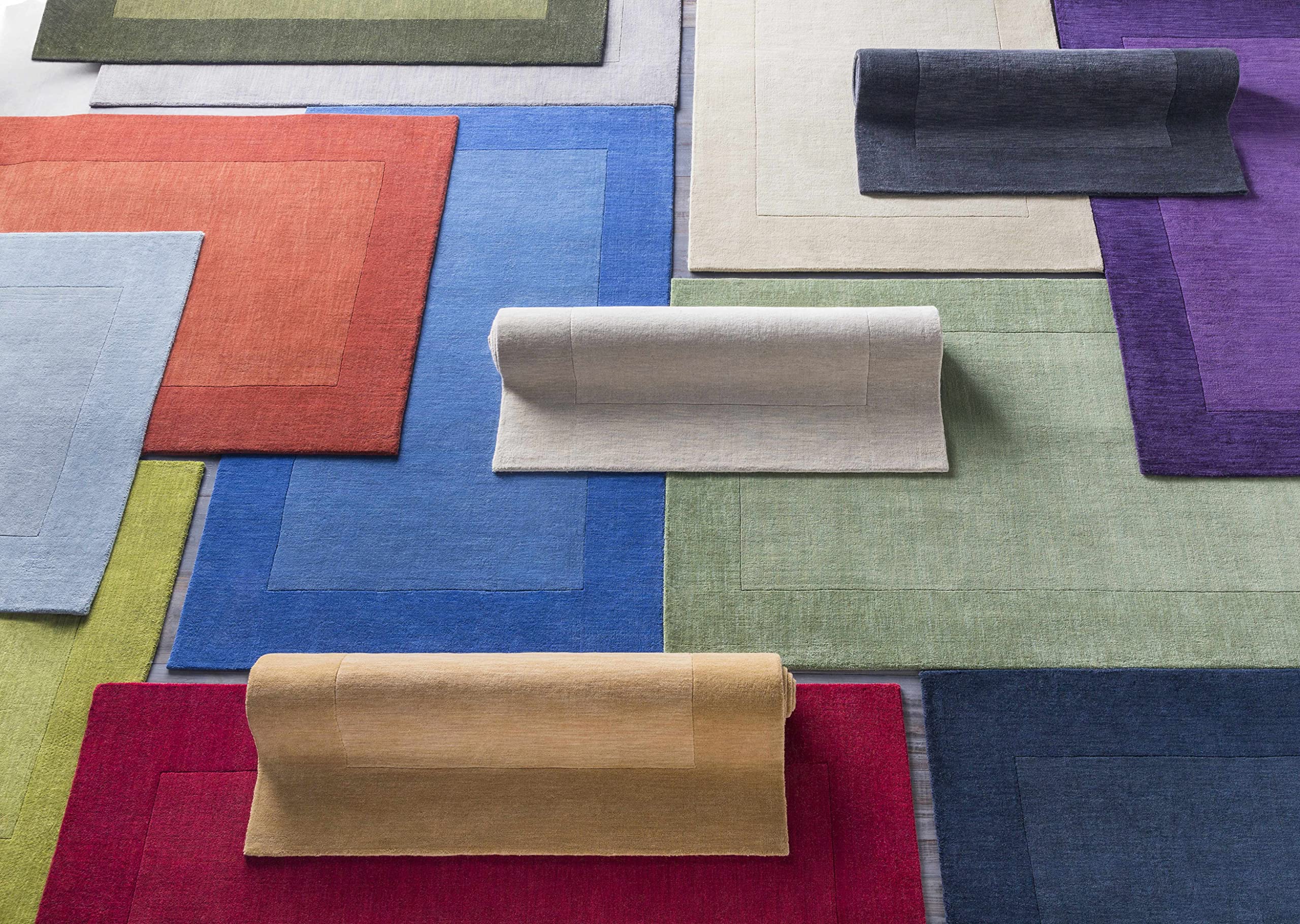 Hauteloom Ronkonkoma Wool Area Rug for Living Room & Bedroom - Solid Beige with Border - 8' x 11' - Soft & Durable - Perfect for Cozy Home Decor