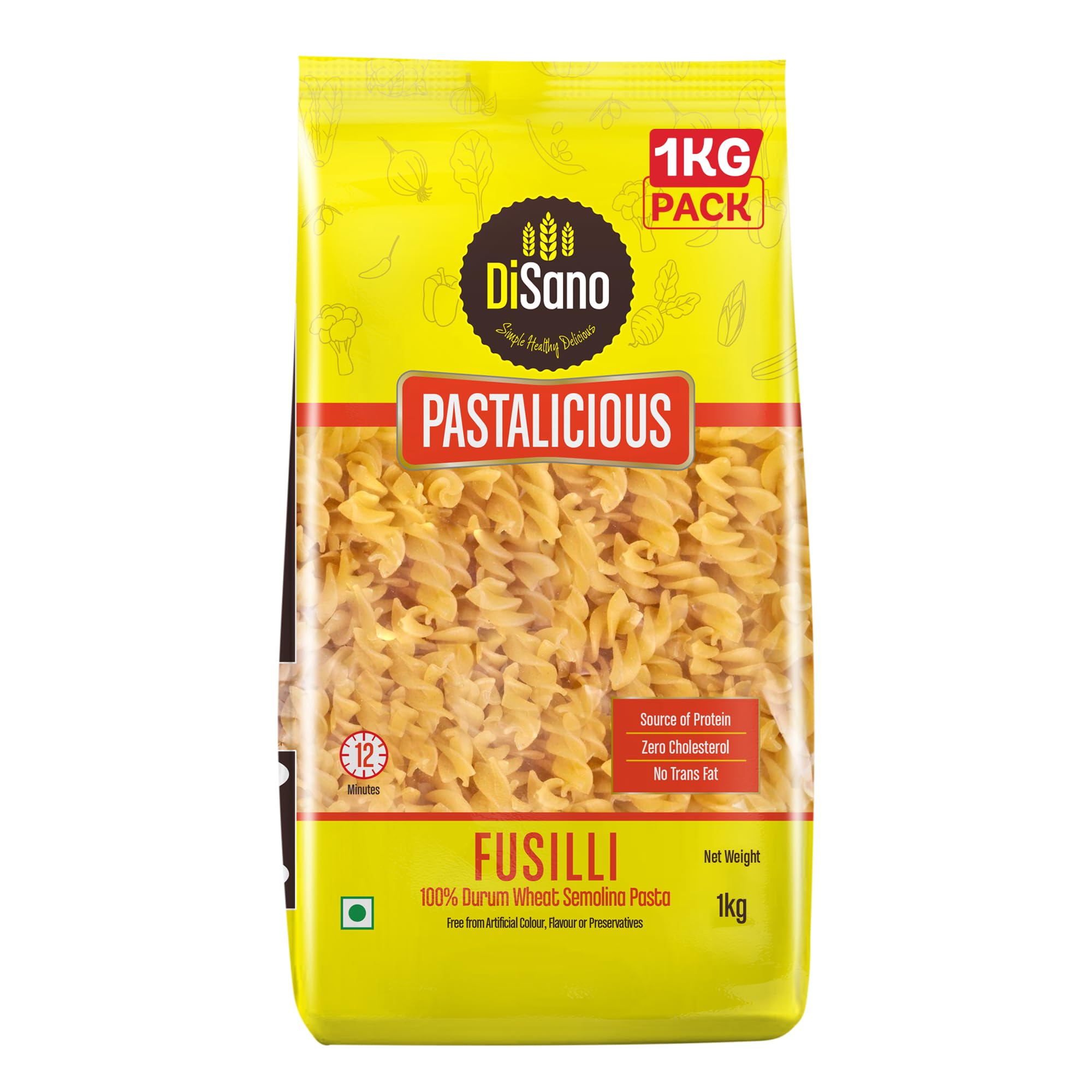DISANO Fusilli Pasta 1kg - 100% Durum Wheat Pasta, High Protein & Fiber, No Maida - Perfect for Italian Dishes, Meal Prep & Healthy Eating