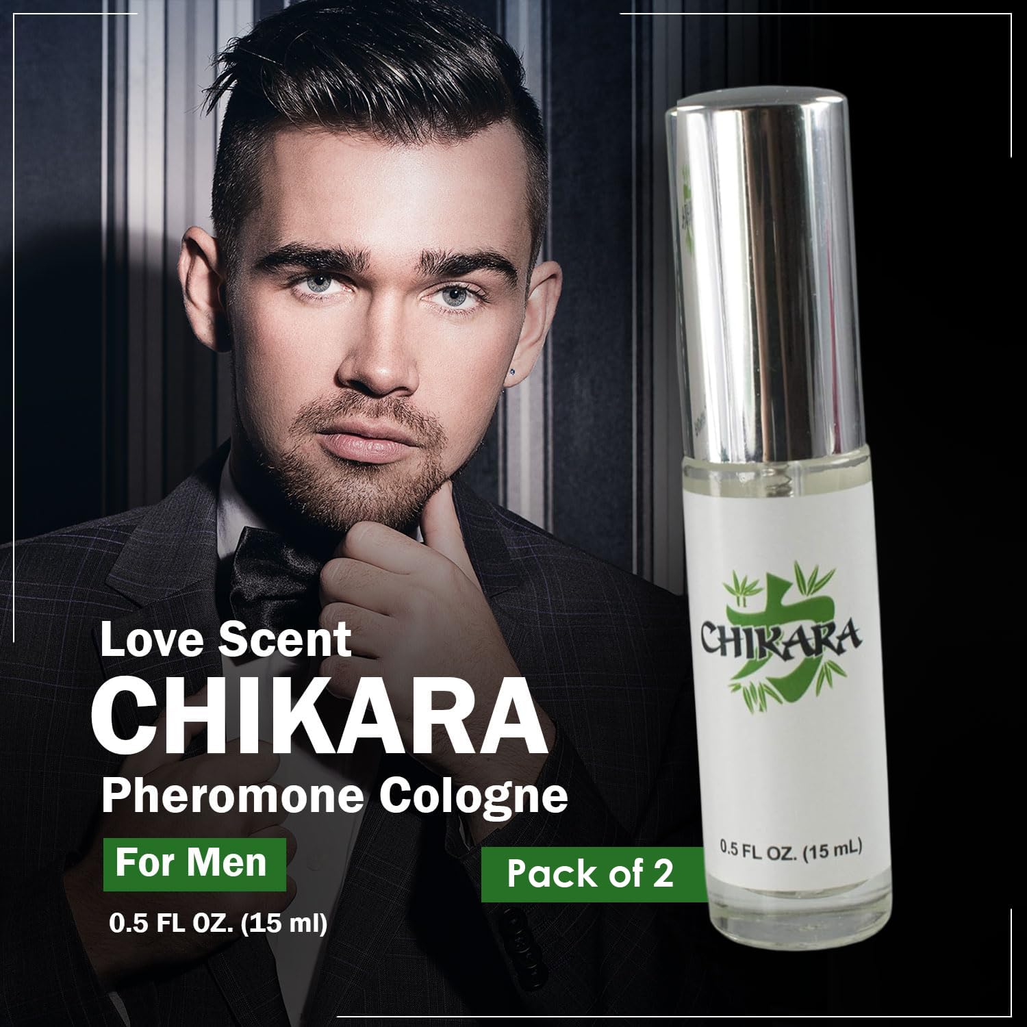 Chikara Men's Pheromone Cologne 2 Pack (15 ML Each) - High Concentration Long Lasting Sandalwood Scent | Attract Women & Boost Confidence | Date Night, Club & Special Occasions