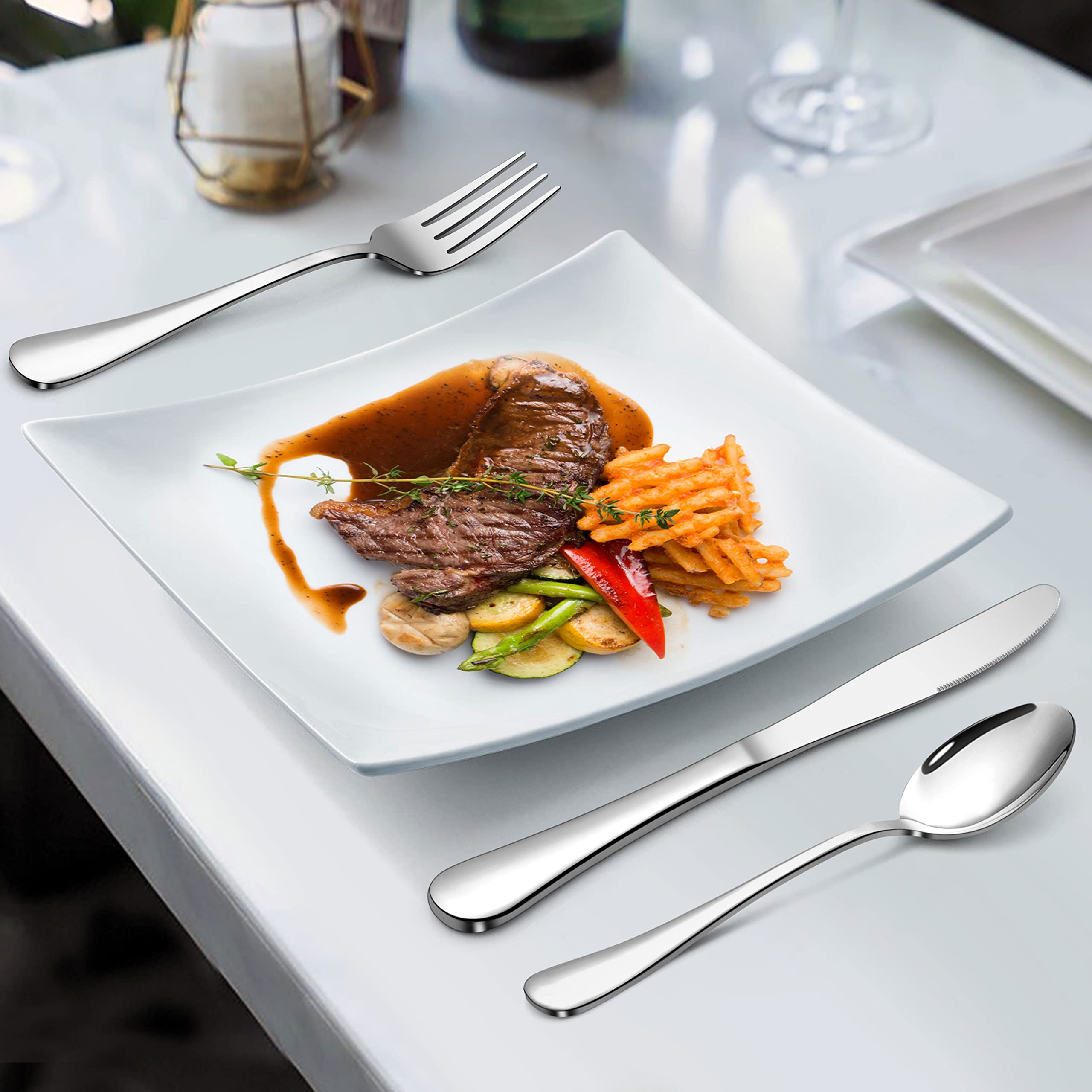 77-Piece Stainless Steel Silverware Set for 12 - Forks, Spoons & Steak Knives with Serving Utensils | Dishwasher Safe Flatware Cutlery Set | Perfect for Dinner Parties, Restaurants & Home Dining