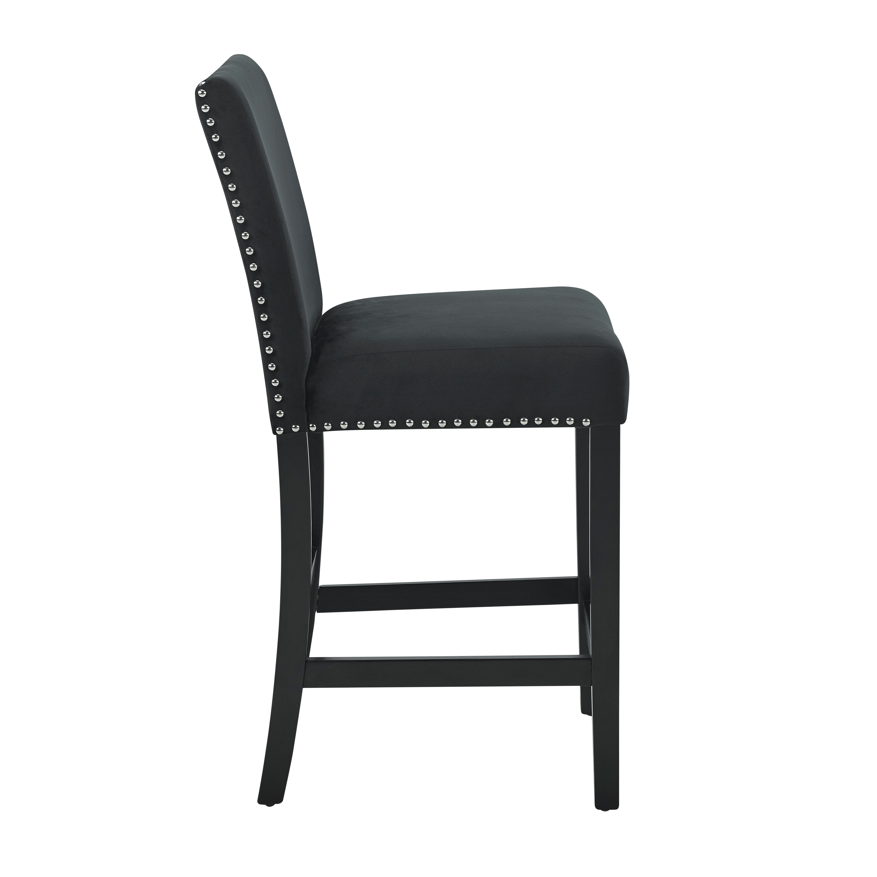 Roundhill Furniture Cobre Contemporary Velvet Counter Stool with Nailhead Trim - Set of 2 Black Bar Stools for Kitchen Island, Breakfast Nook & Home Decor
