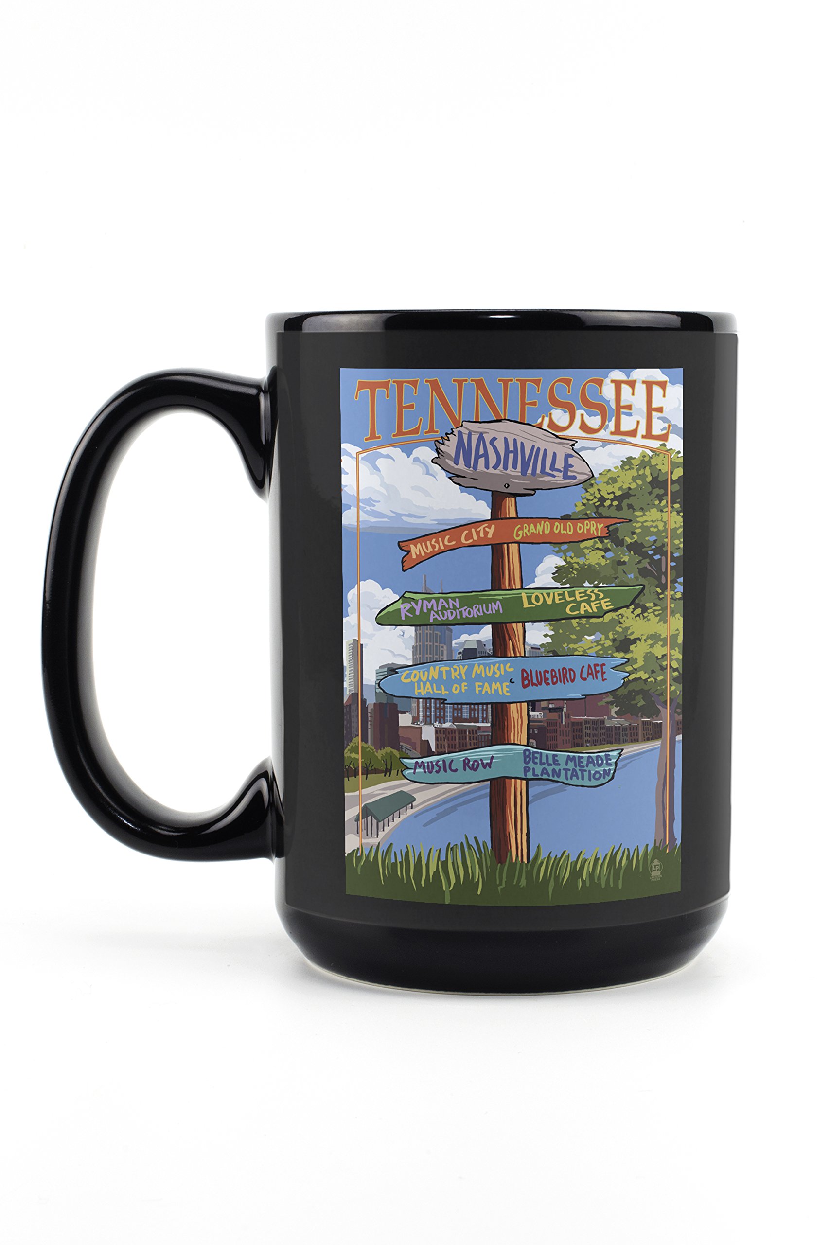 Nashville Tennessee Sign Destinations Ver 3 - 15oz Black Ceramic Coffee & Tea Mug - Dishwasher & Microwave Safe - Perfect for Home, Office & Travel Use
