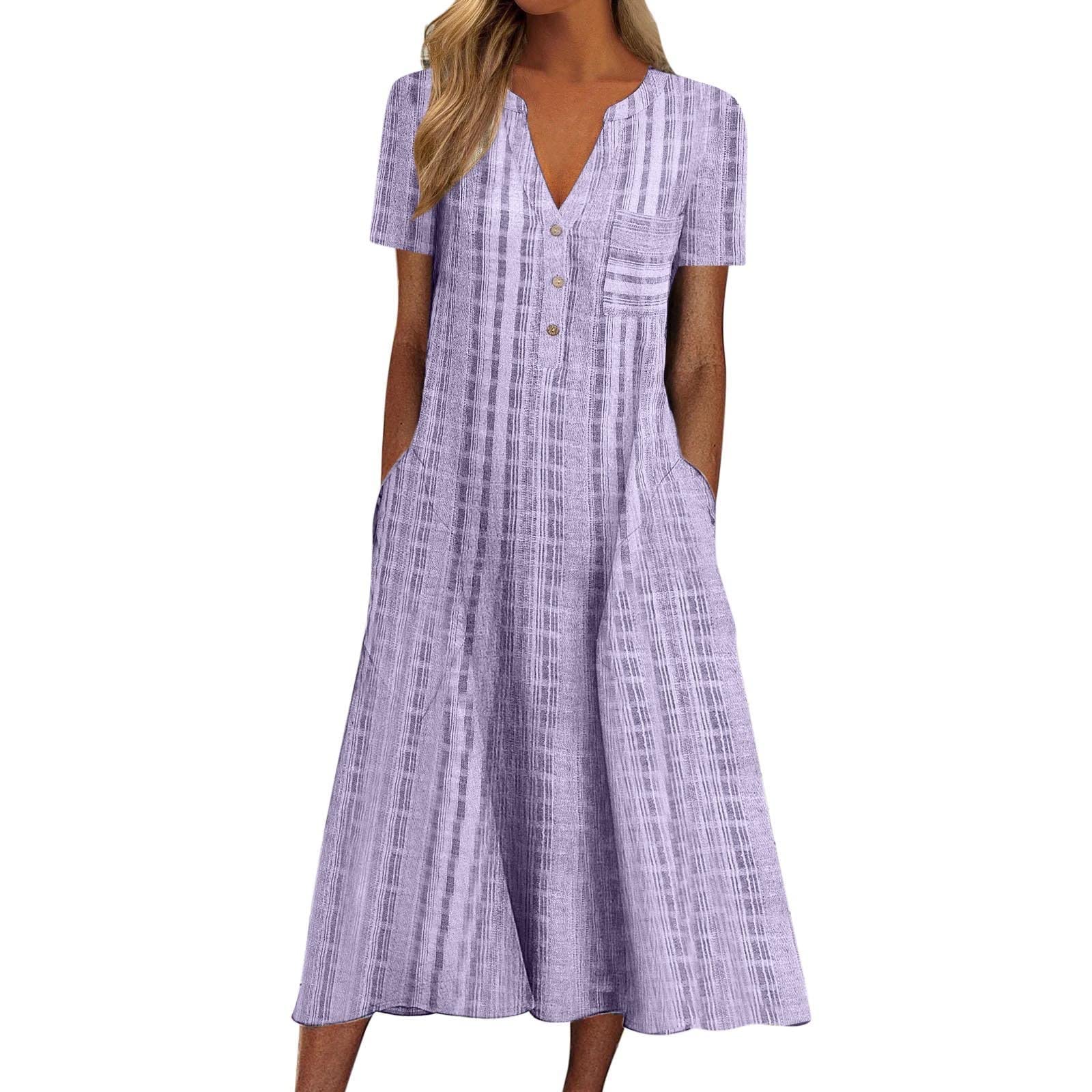 Women's Casual Summer Dress - Gradient Print V-Neck Short Sleeve Loose Fit Sun Dress for Beach, Vacation & Holiday Wear | Flowy Comfortable Women's Fashion Dress