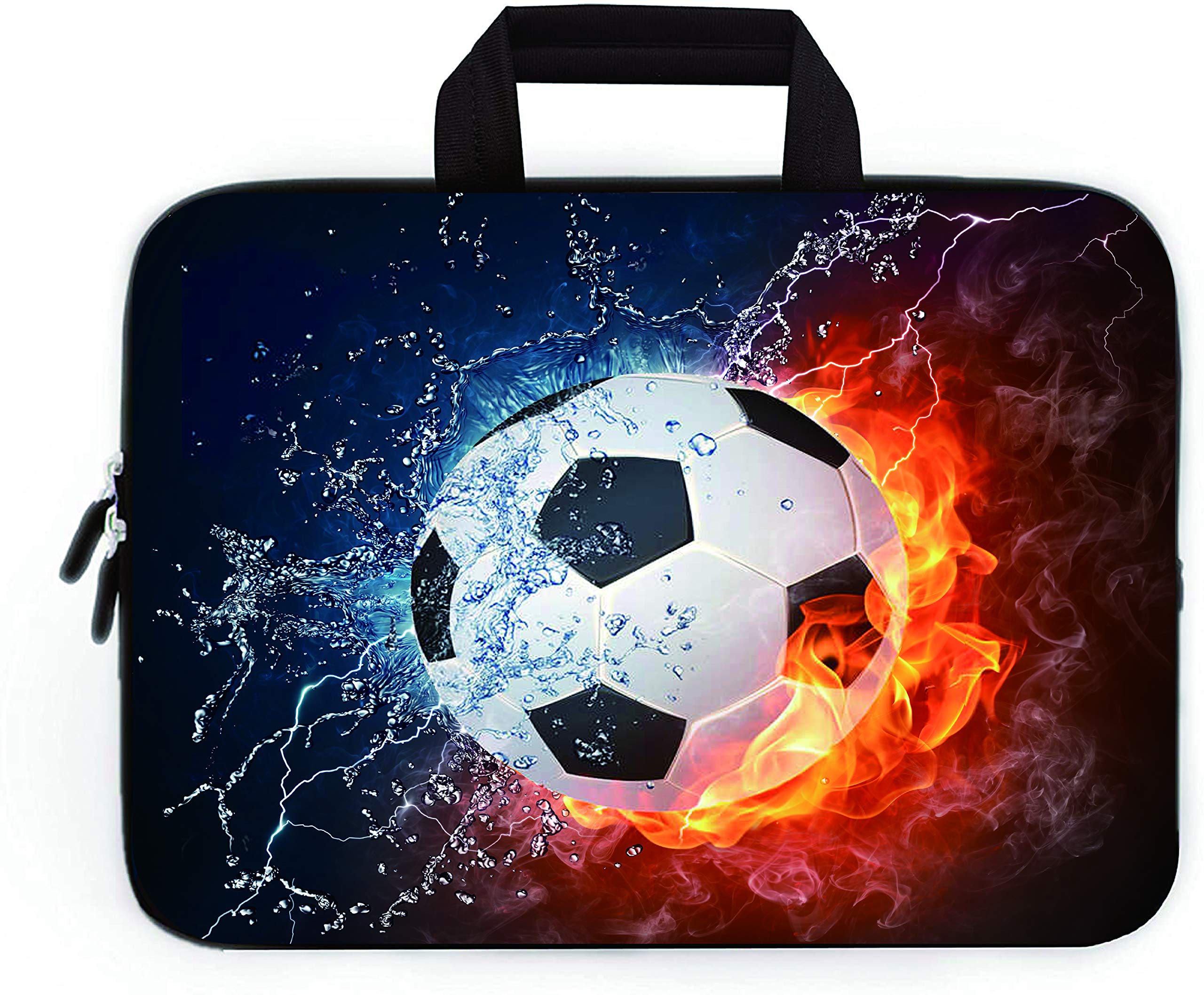 14-15.6 Inch Neoprene Laptop Sleeve Case - Shockproof Protective Cover with Handle for Dell, Lenovo, HP, ASUS, Acer, Toshiba & Chromebook (Football Fire Design) - Perfect for Travel, School & Office Use