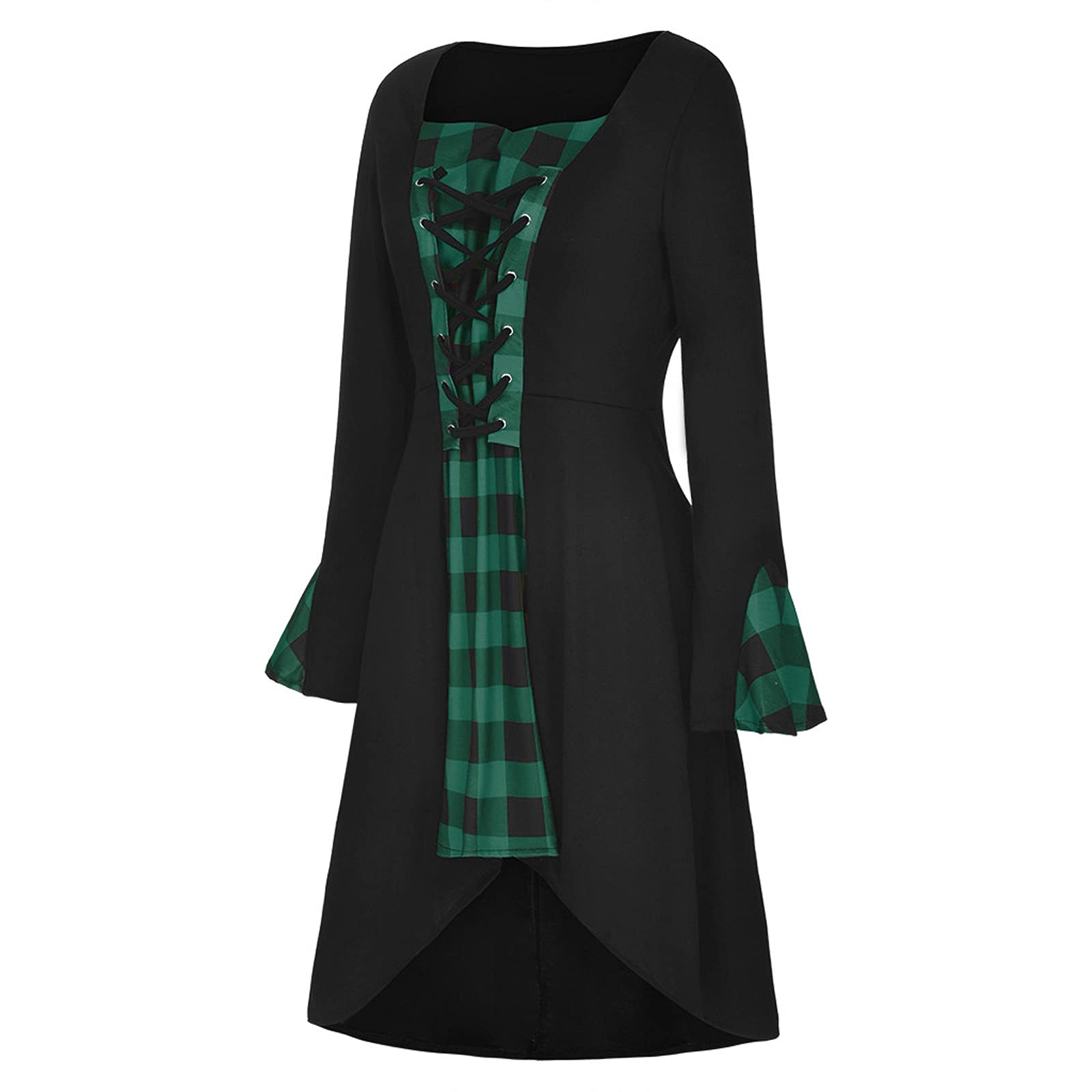 **XCeihe DANDan Women's Plus Size Lattice Lace Up Patchwork Long Sleeve Dress – Lightweight Casual & Vacation Wear for Daily Outings, Parties, and Date Nights**