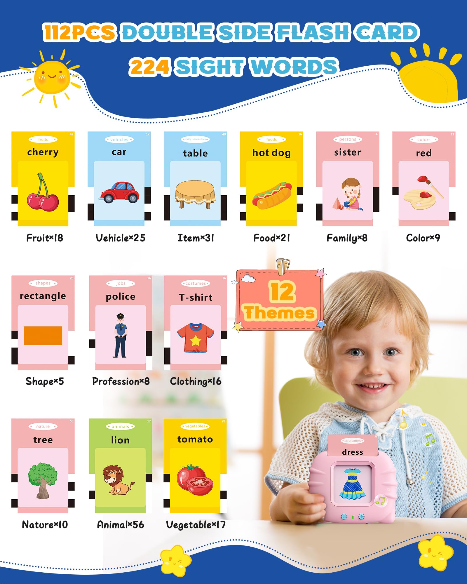 Bravokids Talking Flash Cards for Toddlers - 112 Double Sided Preschool Learning Toys | Interactive Educational Sensory Toys for Boys & Girls Ages 1-6 | Perfect Gift for Kids (Pink) - Ideal for Early Childhood Development & Homeschooling Activities