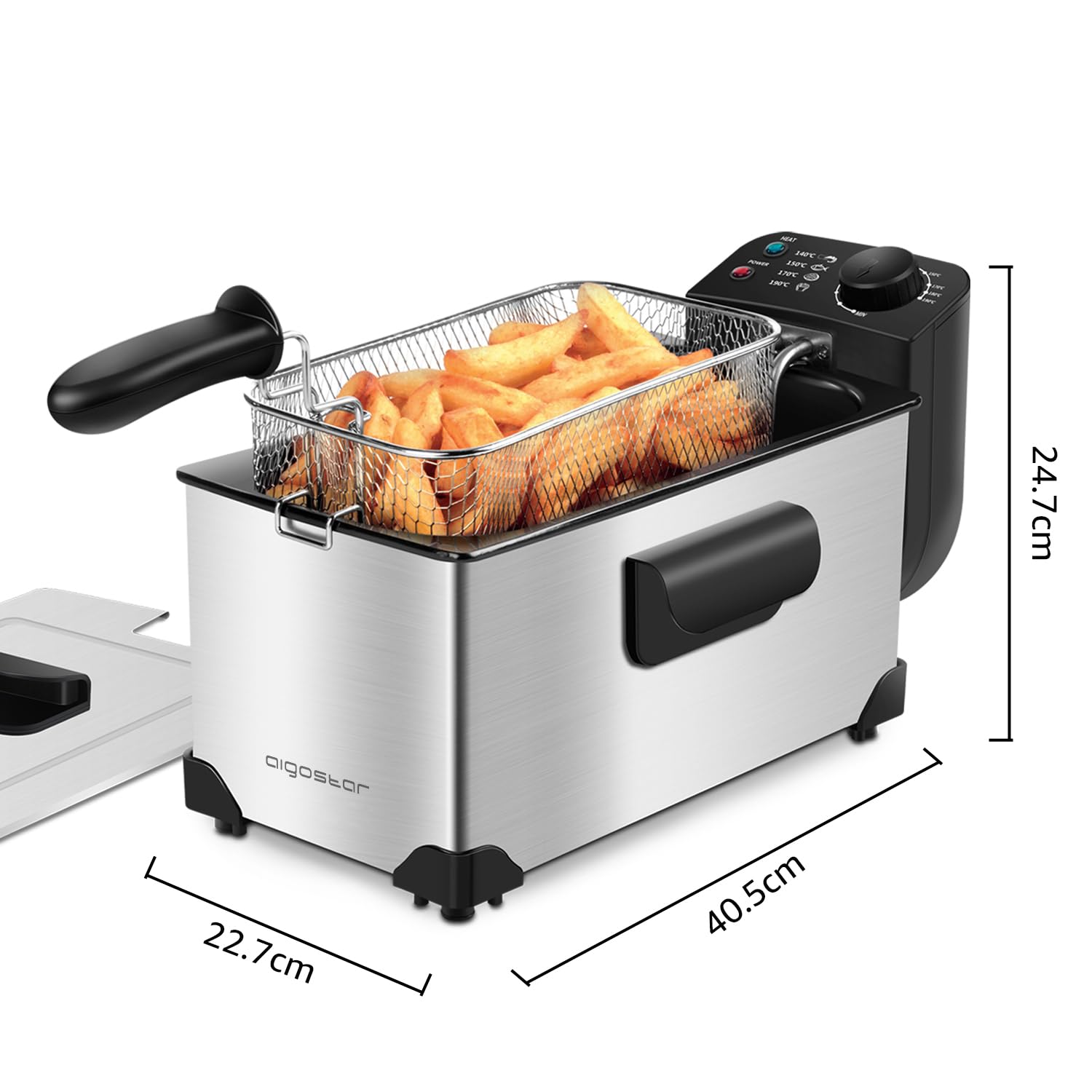 Aigostar 2200W Deep Fryer with 3L Capacity, 304 Stainless Steel Oil Basket & Temperature Control - Perfect for Home Kitchen, Restaurants, and Fast Food Shops - Silver Agni 30RGS