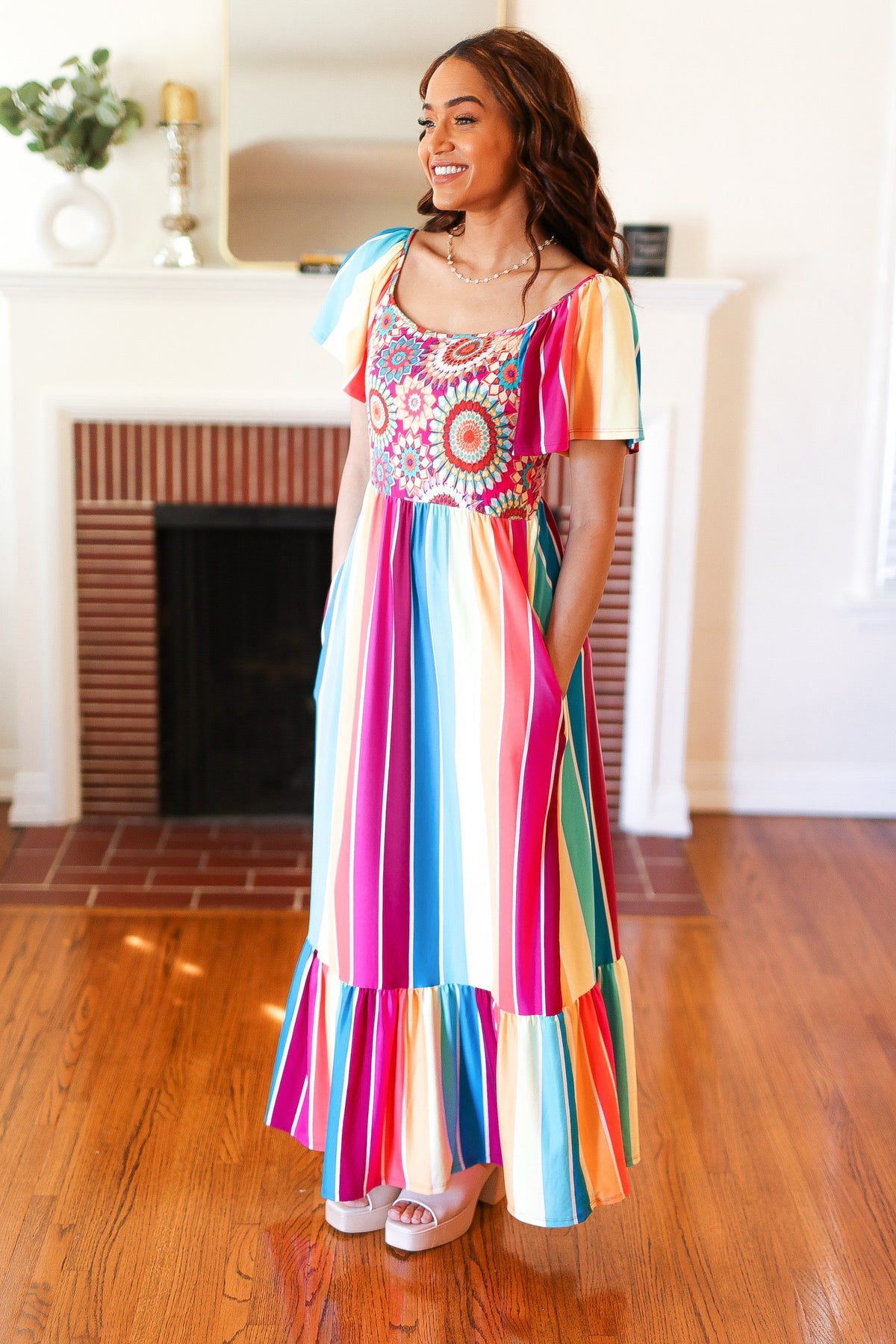 Stylish Fuchsia & Teal Striped Crochet Print Women's Top | Boho Chic Blouse for Summer | Perfect for Beach Vacations & Music Festivals