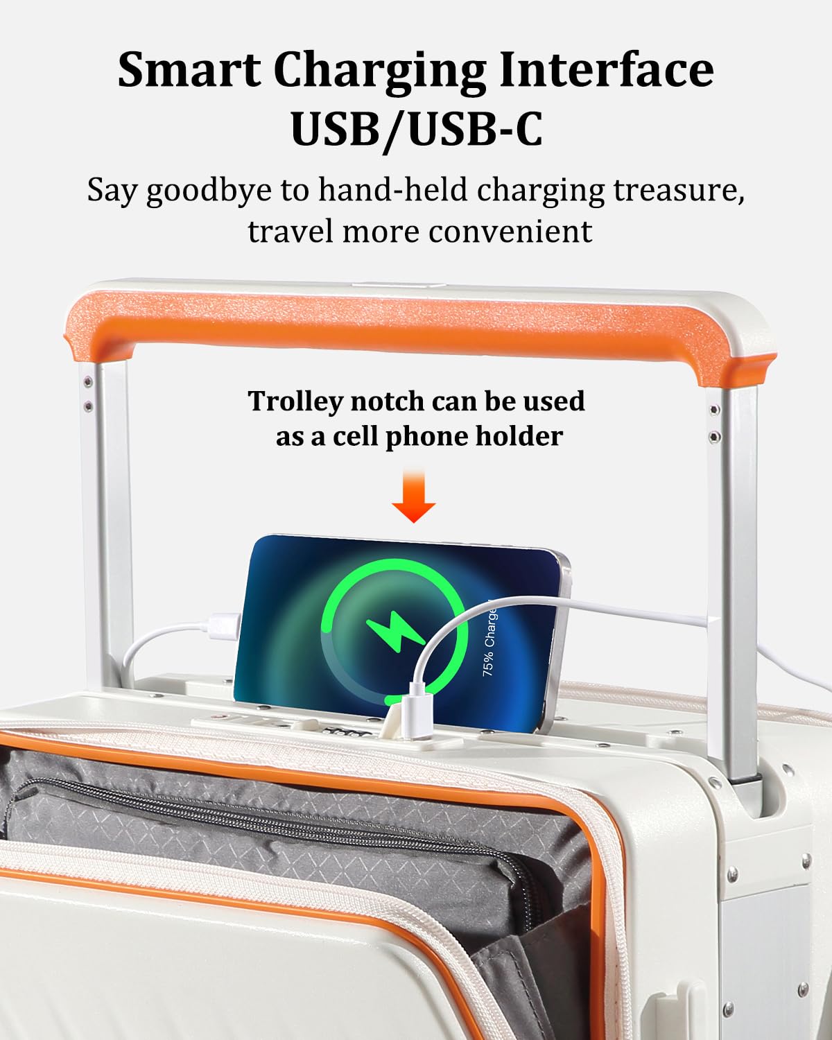 Joyway 20 Inch Lightweight Hardside Carry on Luggage with USB Charging Port - Airline Approved TSA Lock Spinner Wheel Suitcase (White) - Perfect for Business Travel, Weekend Getaways & Family Vacations
