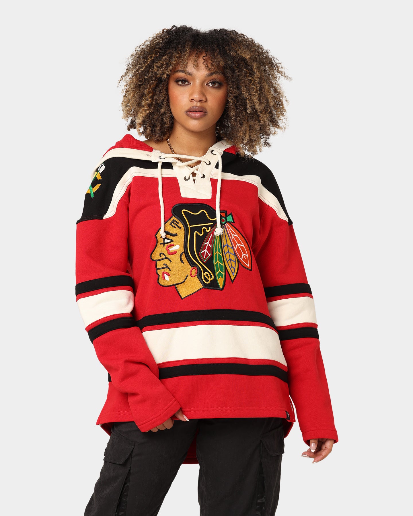 47 Brand Chicago Blackhawks Superior Lacer Hoodie - Red NHL Hockey Pullover Sweatshirt for Men & Women - Perfect for Game Day & Casual Wear