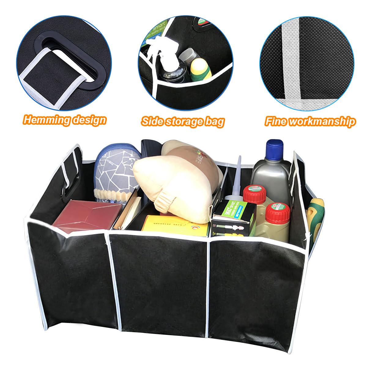 Foldable Car Trunk Organizer with 3 Compartments - Large Capacity Waterproof Storage Box for SUV, Truck, Van - Portable Auto Organizer for Travel, Camping & Road Trips