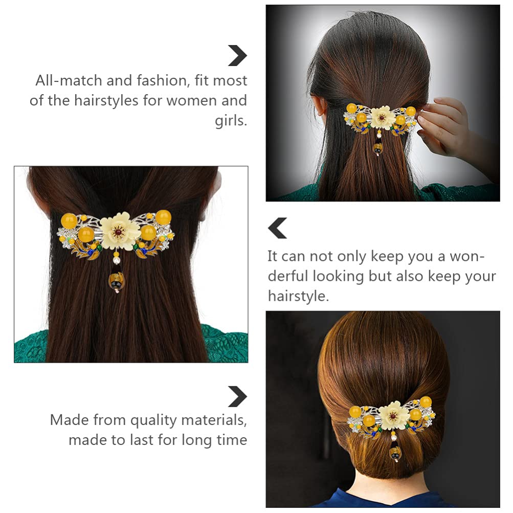 Beaupretty Vintage Chinese Style Hair Clip with Crystal Dangle Beads & Tassel Flower - Elegant Hanfu Cosplay Hair Accessories for Women, Bridal, Party & Traditional Costume Outfits