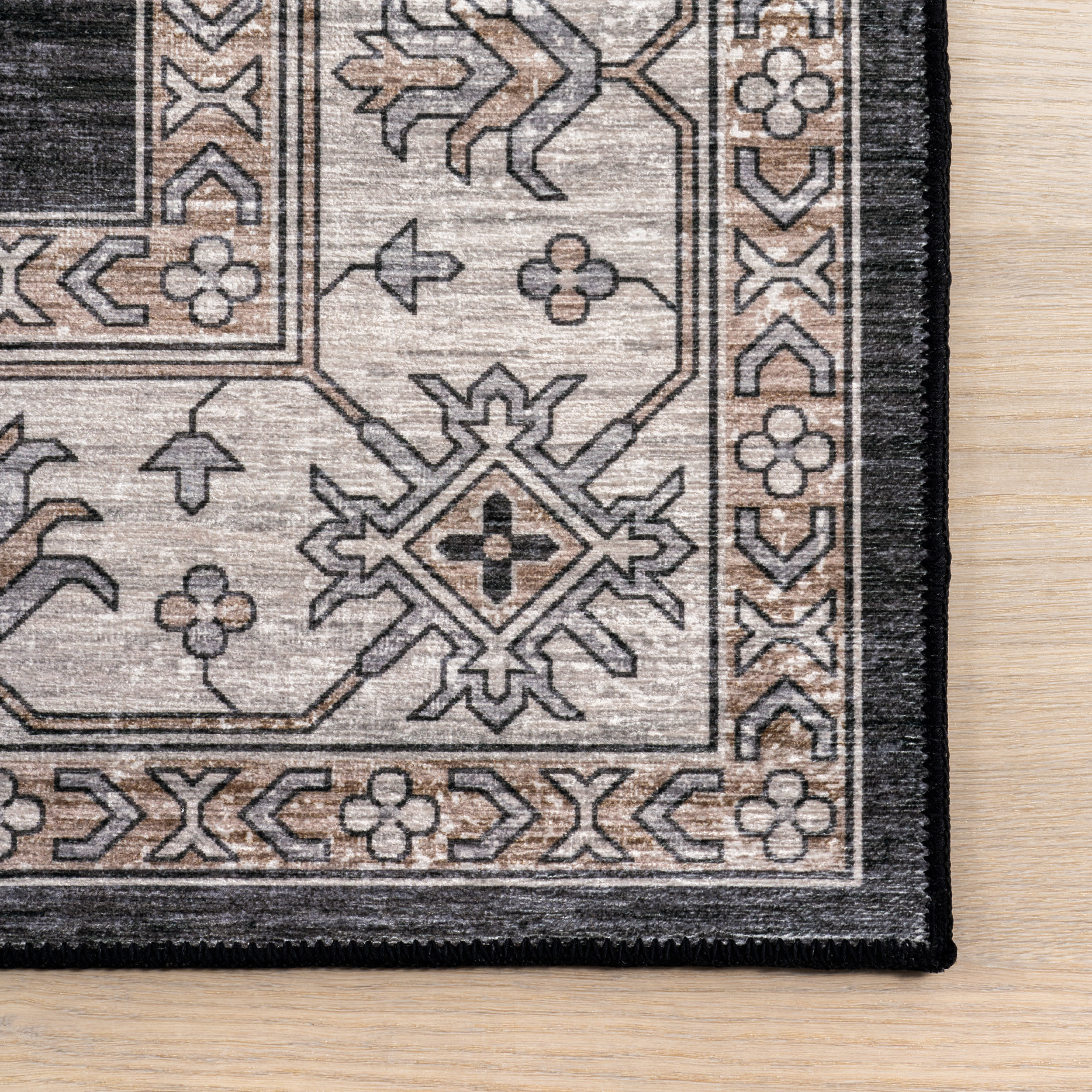 Andrea Bordered Spill Proof Washable Rug - Charcoal Grey | Non-Slip Kitchen & Living Room Rug for High Traffic Areas | Easy to Clean & Durable Home Decor