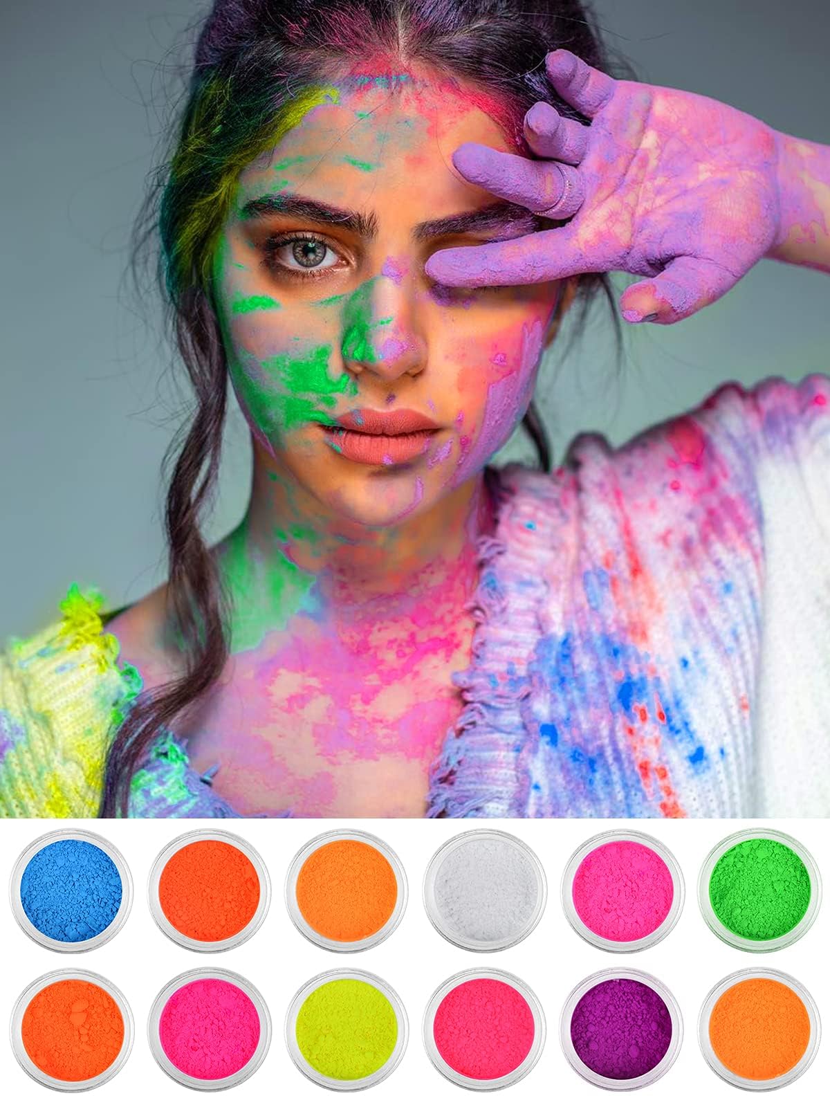 12 Colors Neon Pigment Eyeshadow & Nail Powder - Kalolary Fluorescent Makeup Set for Halloween, Acrylic Nail Art & Gradient Matte Polish | Perfect for Cosplay, Festival Makeup & DIY Nail Designs