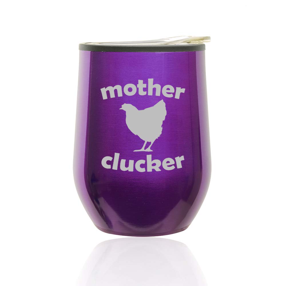 Insulated Stemless Wine Tumbler with Lid - 16oz Double Wall Glass Coffee Travel Mug for Hot & Cold Drinks - Funny Mother Clucker Hen Chicken Design (Royal Purple) - Perfect for Home, Office, Picnics & Gifts