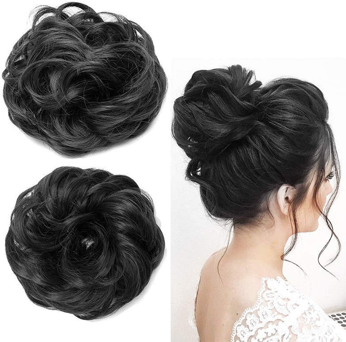 Verbier Ruffel Hair Bun - 2-Pack Artificial Hair Extensions & Hair Juda for Women & Girls (Black) | Perfect for Updos, Ponytails & Special Occasions