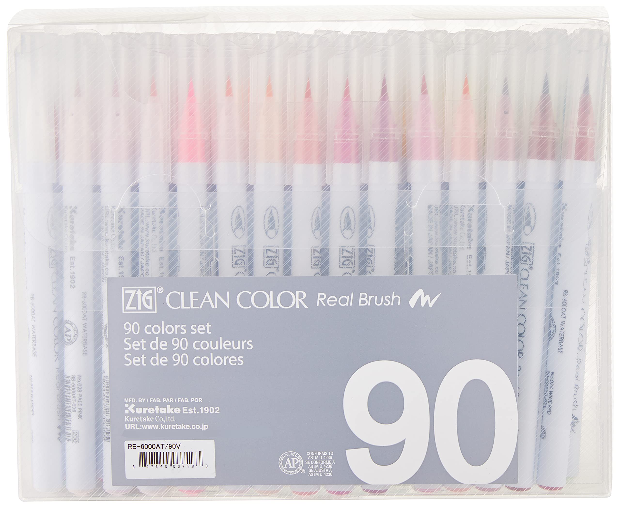 ZIG Kuretake Clean Color Real Brush Marker Set - 90 Colors for Watercolor, Calligraphy & Illustration - Perfect for Artists, Designers & Crafters