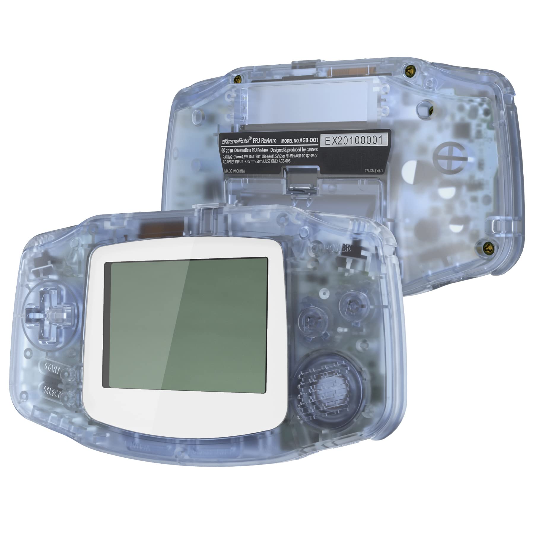 eXtremeRate Glacier Blue Replacement Shell & White Screen Lens for Gameboy Advance - Full Housing Cover Compatible with IPS & Standard LCD (Console Not Included) - Perfect for DIY Repair, Custom Modding & Retro Gaming Enthusiasts
