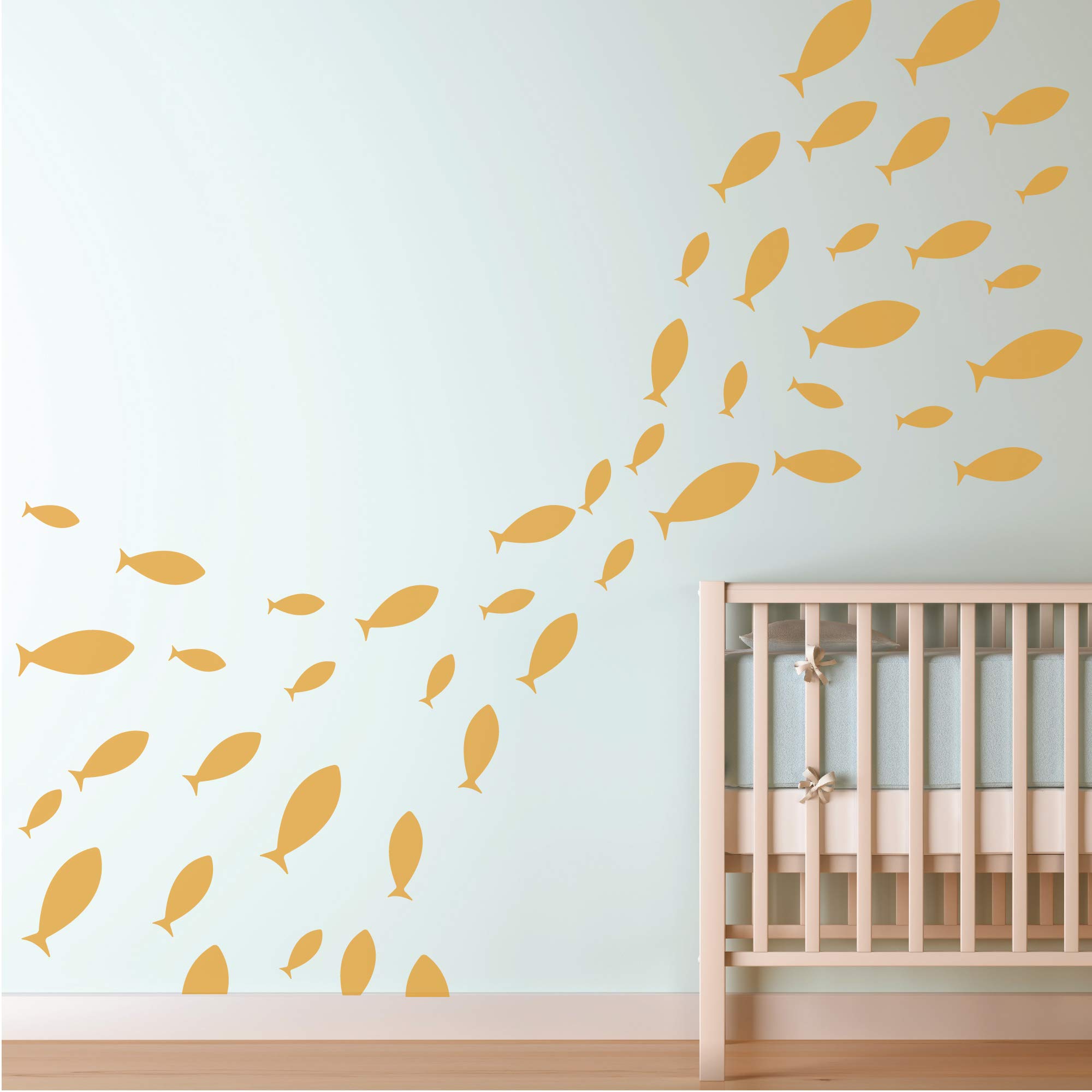 Ocean Fish Wall Decal - Under The Sea Vinyl Wall Stickers for Kids Room, Bedroom, Bathroom & Nursery Decor - DARK YELLOW - Perfect for Baby Rooms, Playrooms & Themed Party Decorations