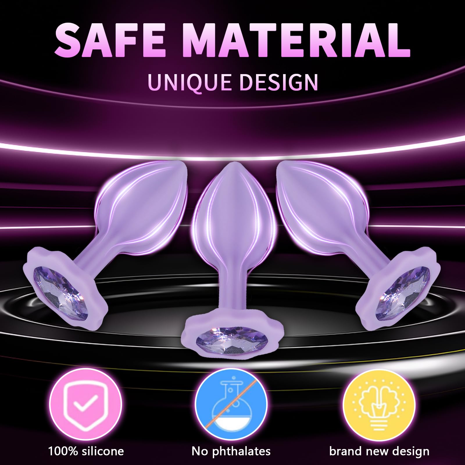 3Pcs Silicone Anal Trainer Kit - Beginner Butt Plug Set for Men & Women, Light Purple | Comfortable & Safe Anal Play for Couples & Solo Use | Perfect for Beginners & S&M Exploration
