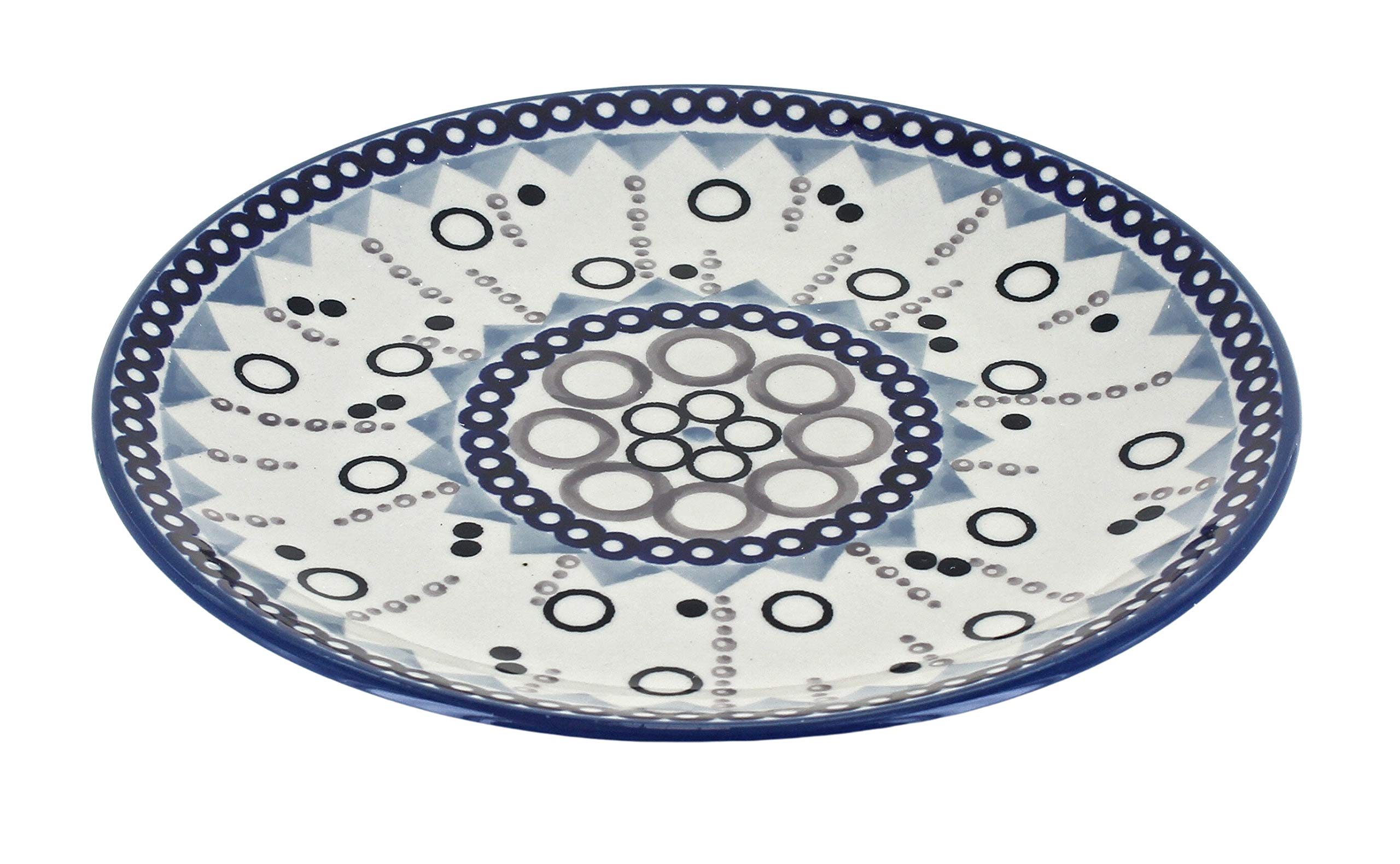 Handmade Blue Rose Polish Pottery Dessert Plate - Authentic Remington Style Ceramic Appetizer Dish for Elegant Dining & Tea Parties