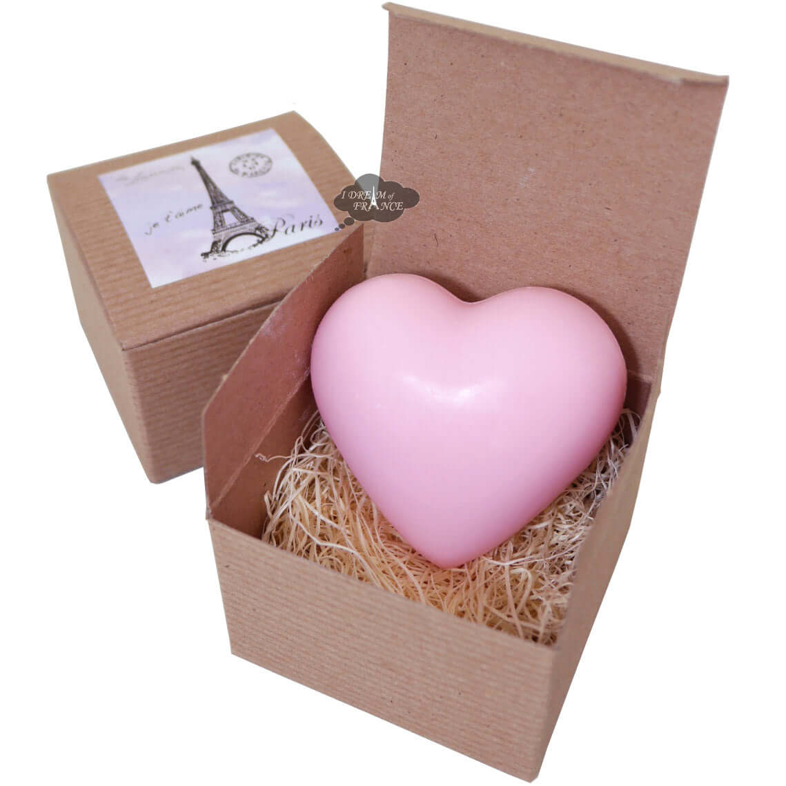 Lavender & Rose Heart Shaped Soap in Paris Eiffel Tower Kraft Gift Box - Handmade French Soap for Romantic Gifts, Wedding Favors & Self-Care