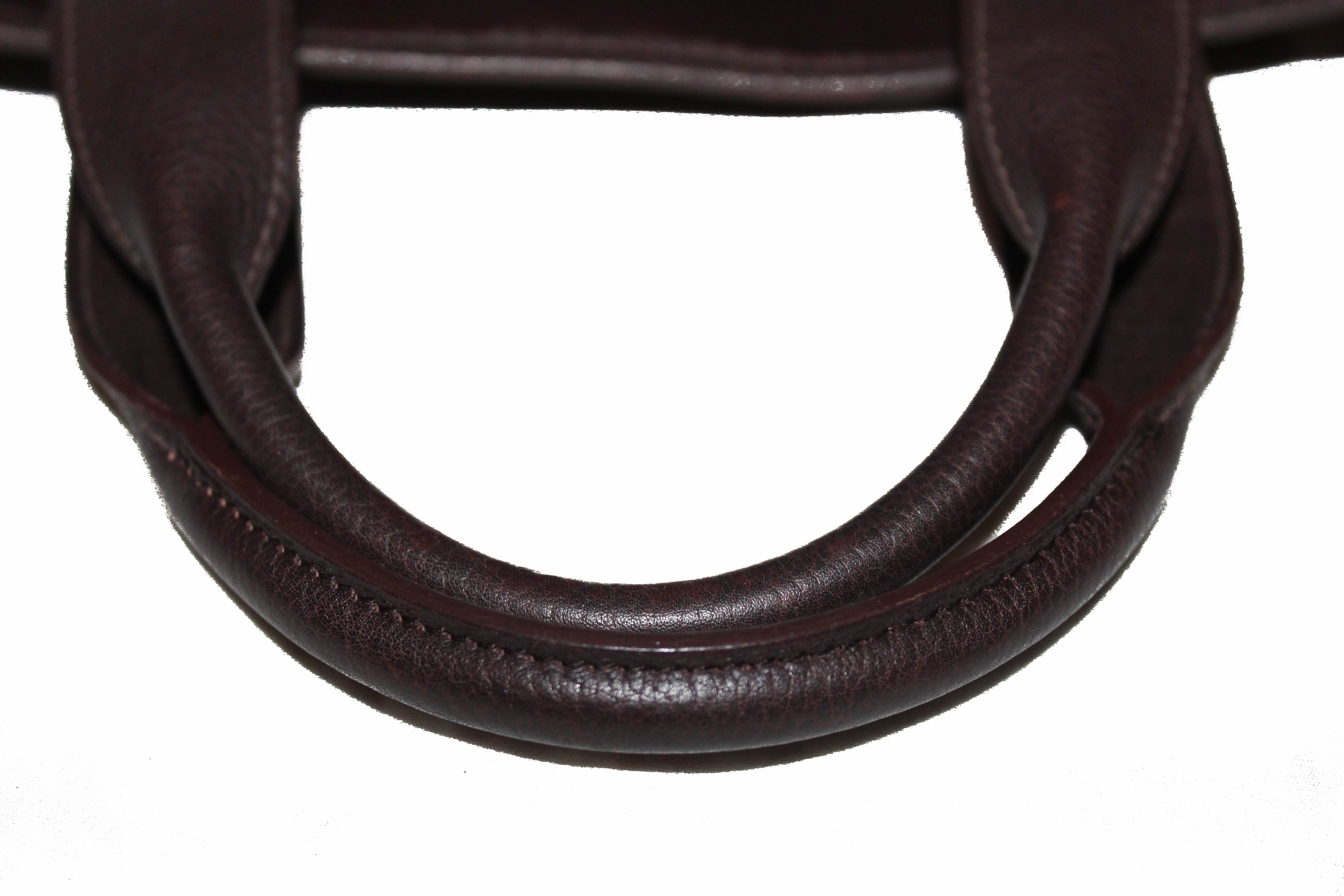 Authentic Hermes Dark Brown Canvas Ceinture MM Tote Handbag for Women - Luxury Designer Shoulder Bag for Work, Travel & Everyday Use