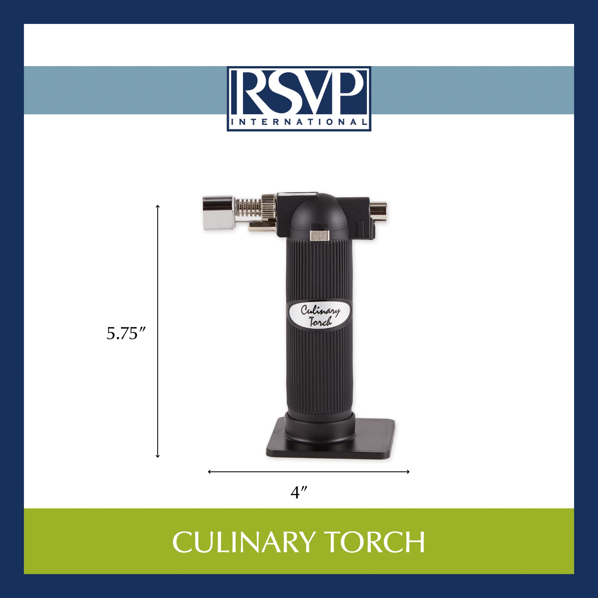 RSVP International Endurance Culinary Torch - Professional Kitchen Blowtorch for Crème Brûlée, Desserts & Cooking - Black (Perfect for Home Chefs & Culinary Enthusiasts)