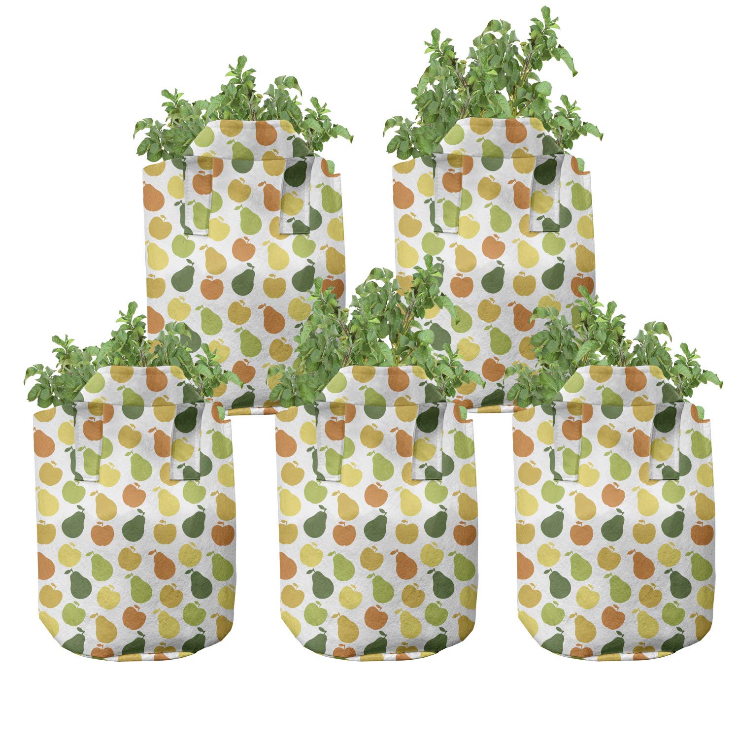 Ambesonne 5-Pack Heavy Duty Fabric Grow Bags with Handles - Durable Plant Pots for Apple, Pear & Fruit Trees - Hunter Green & Yellow Garden Containers for Indoor/Outdoor Planting & Urban Gardening