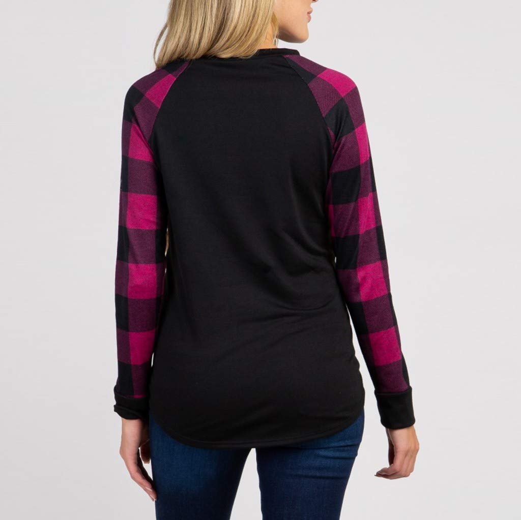 Maternity Tunic Tops for Women - Side Ruched Christmas Pregnancy Shirt with Long Sleeve & Plaid Design (Sizes S-2XL) | Comfortable Maternity Clothes for Holiday Parties & Casual Wear