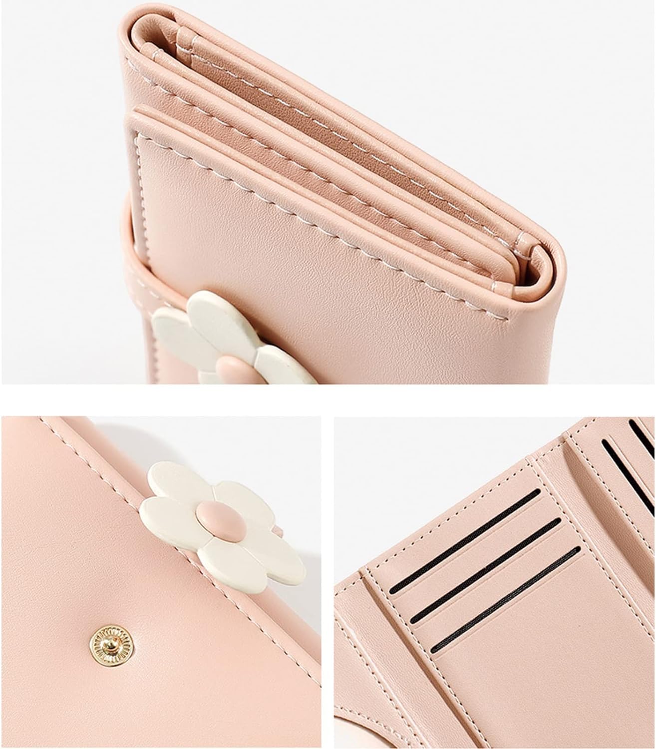 Valerie Cute Small Wallets for Teen Girls & Women - PU Leather Trifold Wallet with 3D Floral Buckle, ID Window, Cash Pocket & Card Holder - Perfect for School, Travel & Everyday Use (Pink)