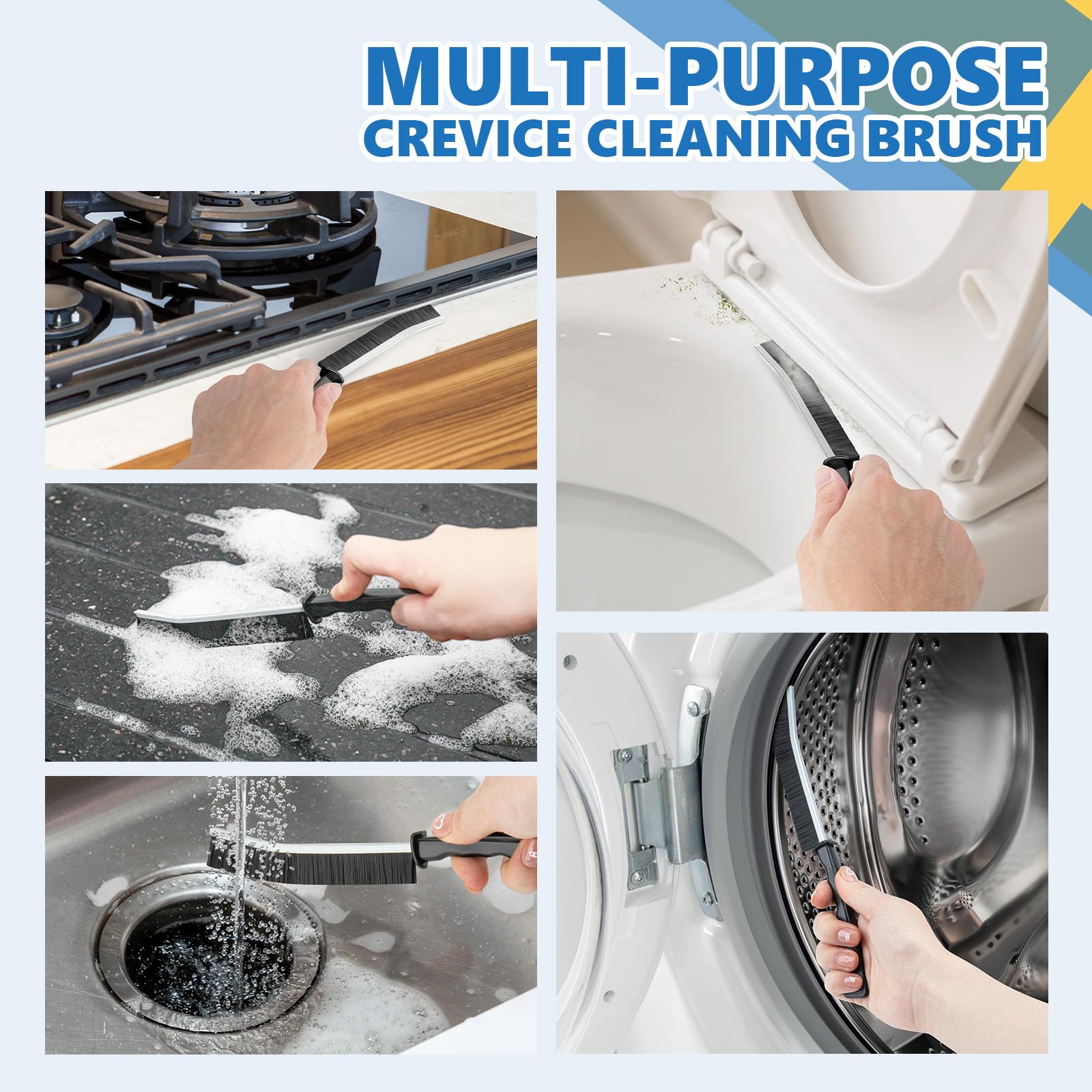 5-Pack Hard Bristle Crevice Cleaning Brush Set - Shower, Bathroom Gap & Grout Cleaner - Multi-Purpose Household Cleaning Tools for Tight Spaces, Tile Lines, and Hard-to-Reach Areas