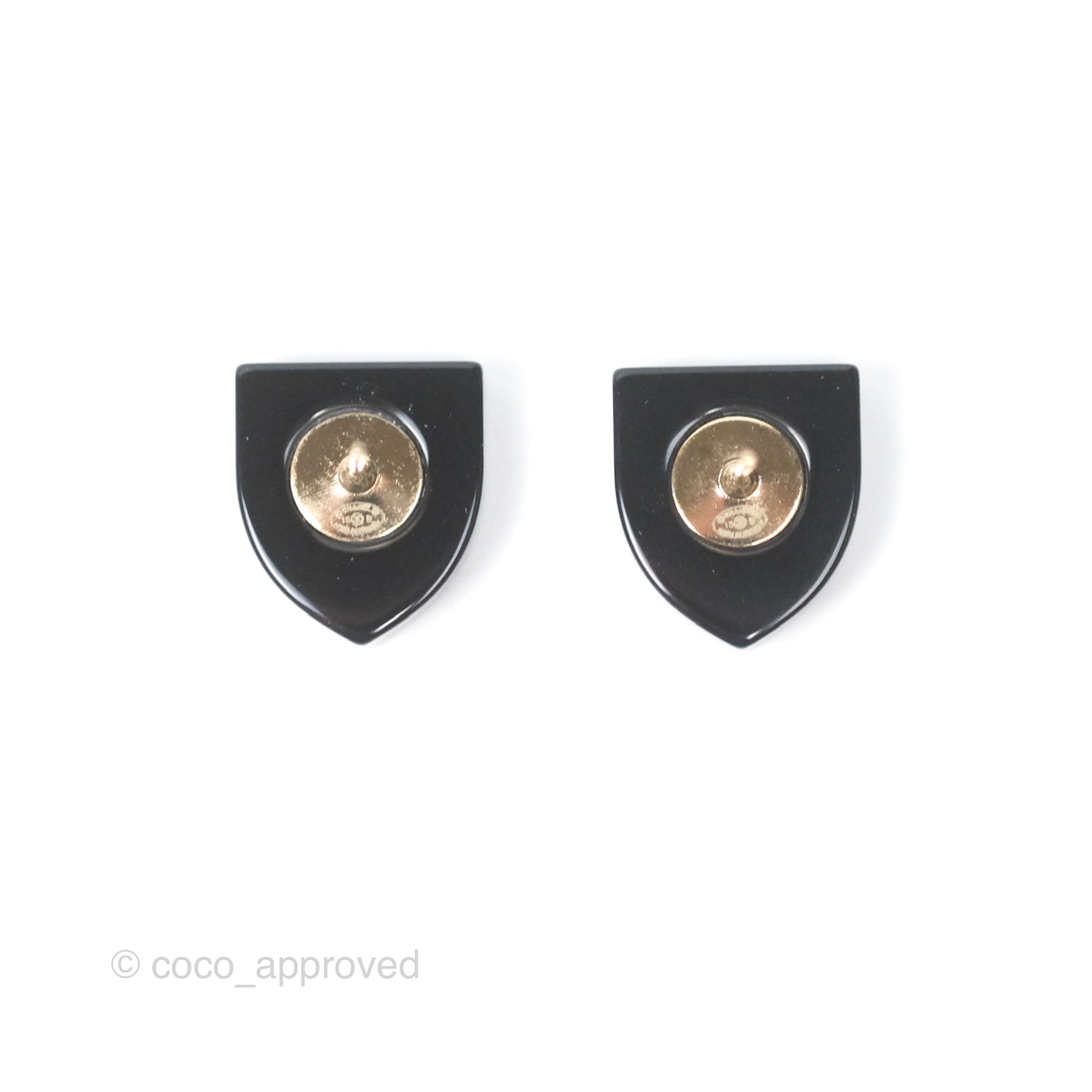 Chanel CC Resin Shield Earrings Navy Blue with Gold Tone - Elegant Fashion Jewelry for Women, Perfect for Parties, Weddings & Special Occasions