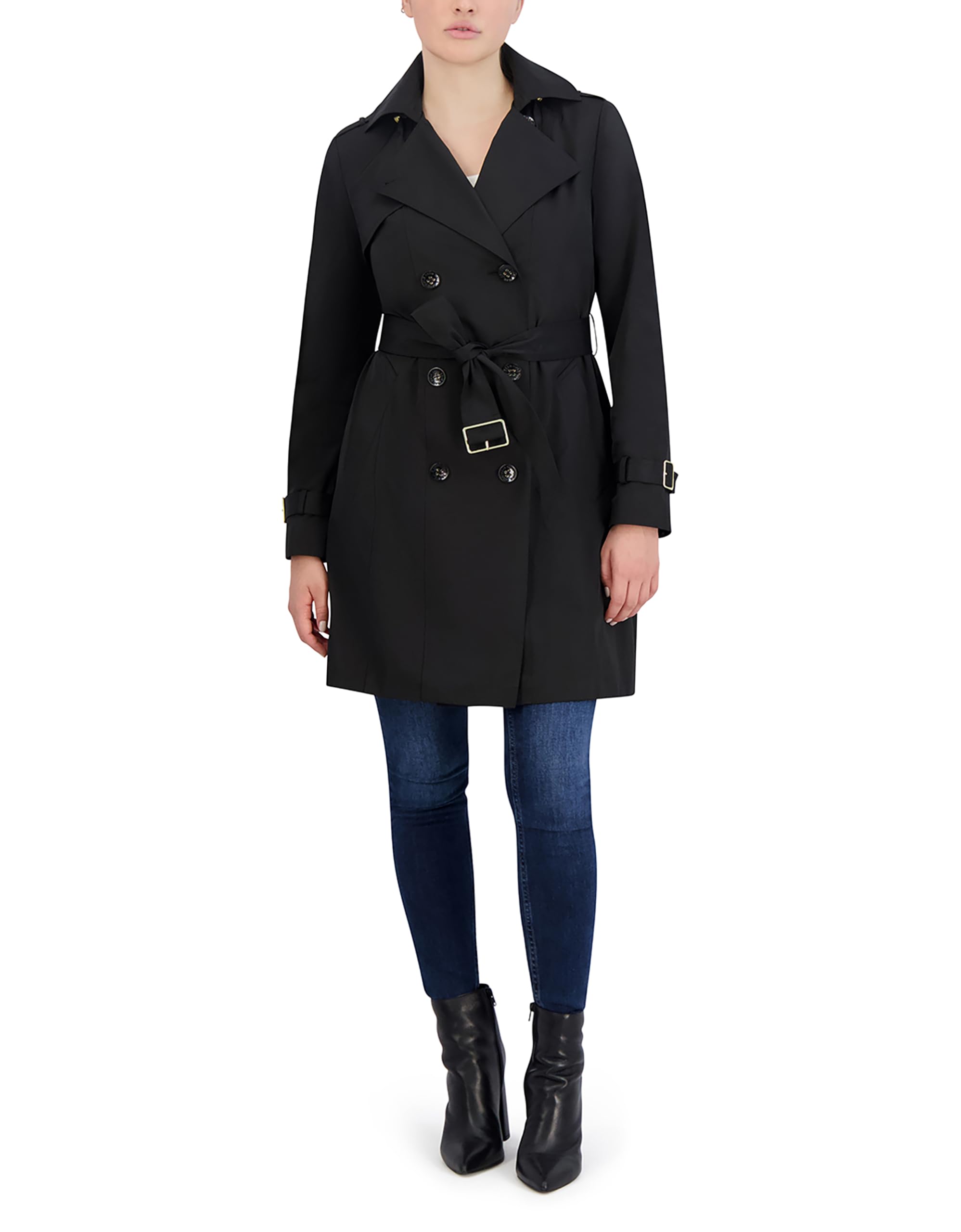 Cole Haan Women's Double Breasted Waterproof Trench Coat - Classic Long Raincoat for Office, Travel & Fall Fashion
