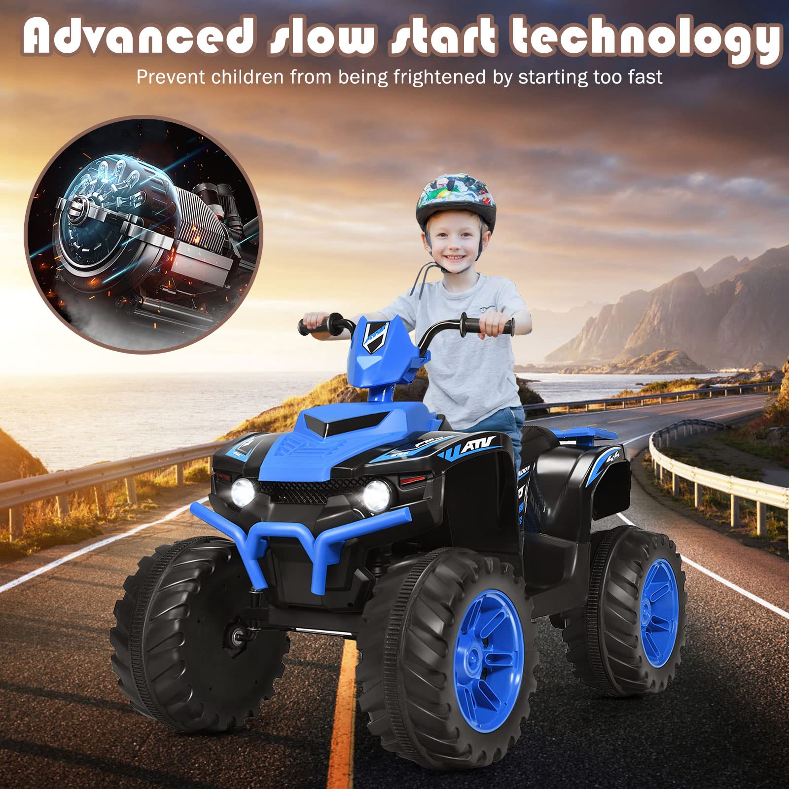OLAKIDS 12V Kids Electric ATV Quad Bike - 4 Wheeler Ride On Toy Car for Boys & Girls Ages 3-8 with LED Lights, Music, Horn & Dual Speed - Battery Powered Outdoor Play Vehicle (Blue) - Perfect for Backyard Fun, Birthday Gifts & Outdoor Adventures