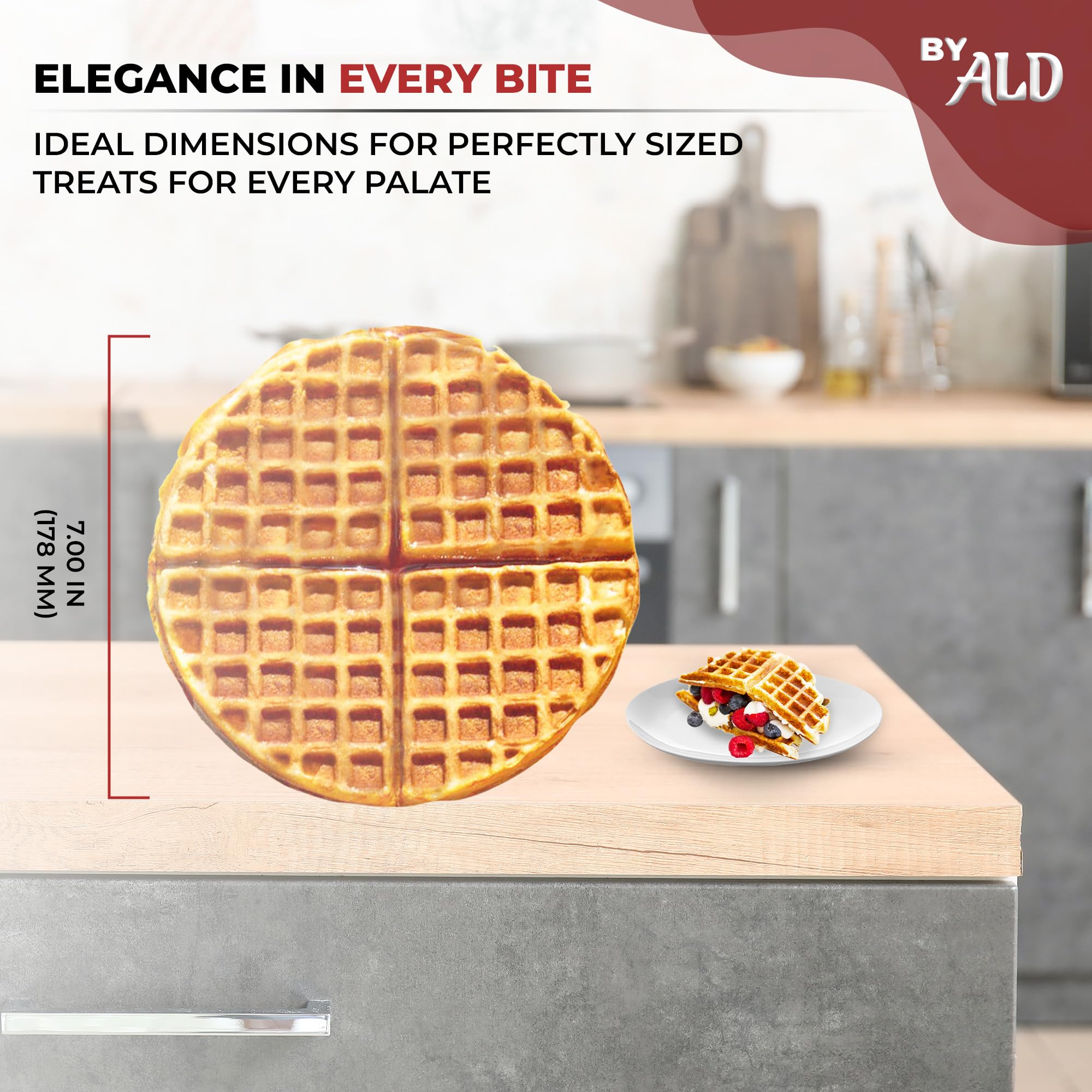 ALDKitchen Belgian Waffle Maker - Thick Waffle Iron with Nonstick Coating & Red Panel - 110V Commercial Waffle Machine for Restaurants, Cafes & Home Breakfast (Non-Rotating)