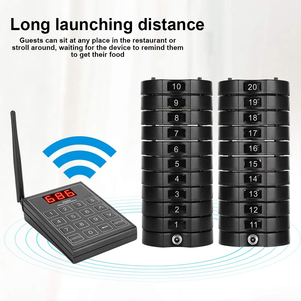 668-S Wireless Calling System - 1 Keypad Sender & 20 Coaster Pagers for Restaurants, Fast Food & Cafes | Wireless Guest Pager for Efficient Customer Service | Perfect for Dining, Takeout & Queue Management (US)