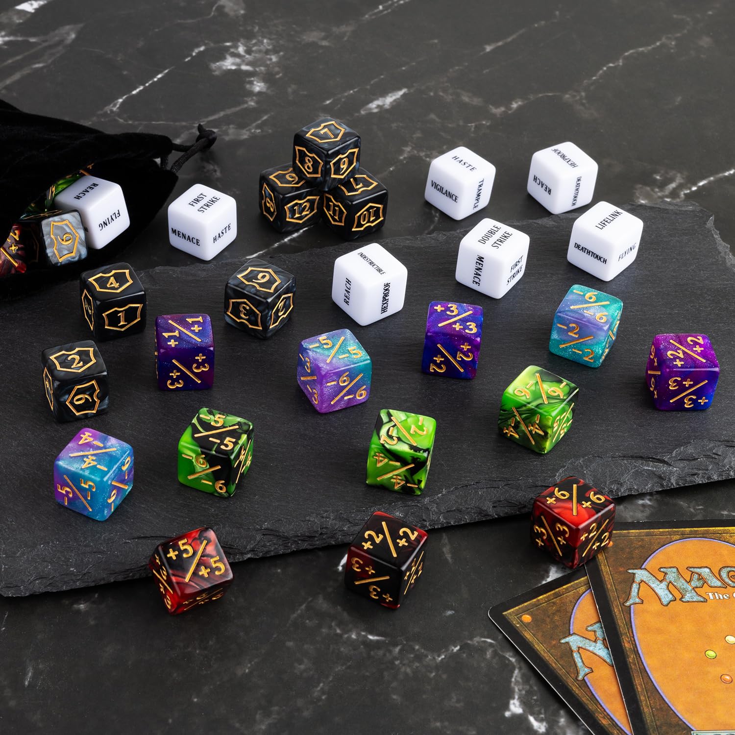 63-Piece MTG Dice Counters Bulk Set - Ability Keywords, Tokens, Shield & Life Counters - 6-Sided Dice for Magic The Gathering, TCG & Card Games | Perfect for Tournaments, Casual Play & Strategy Sessions